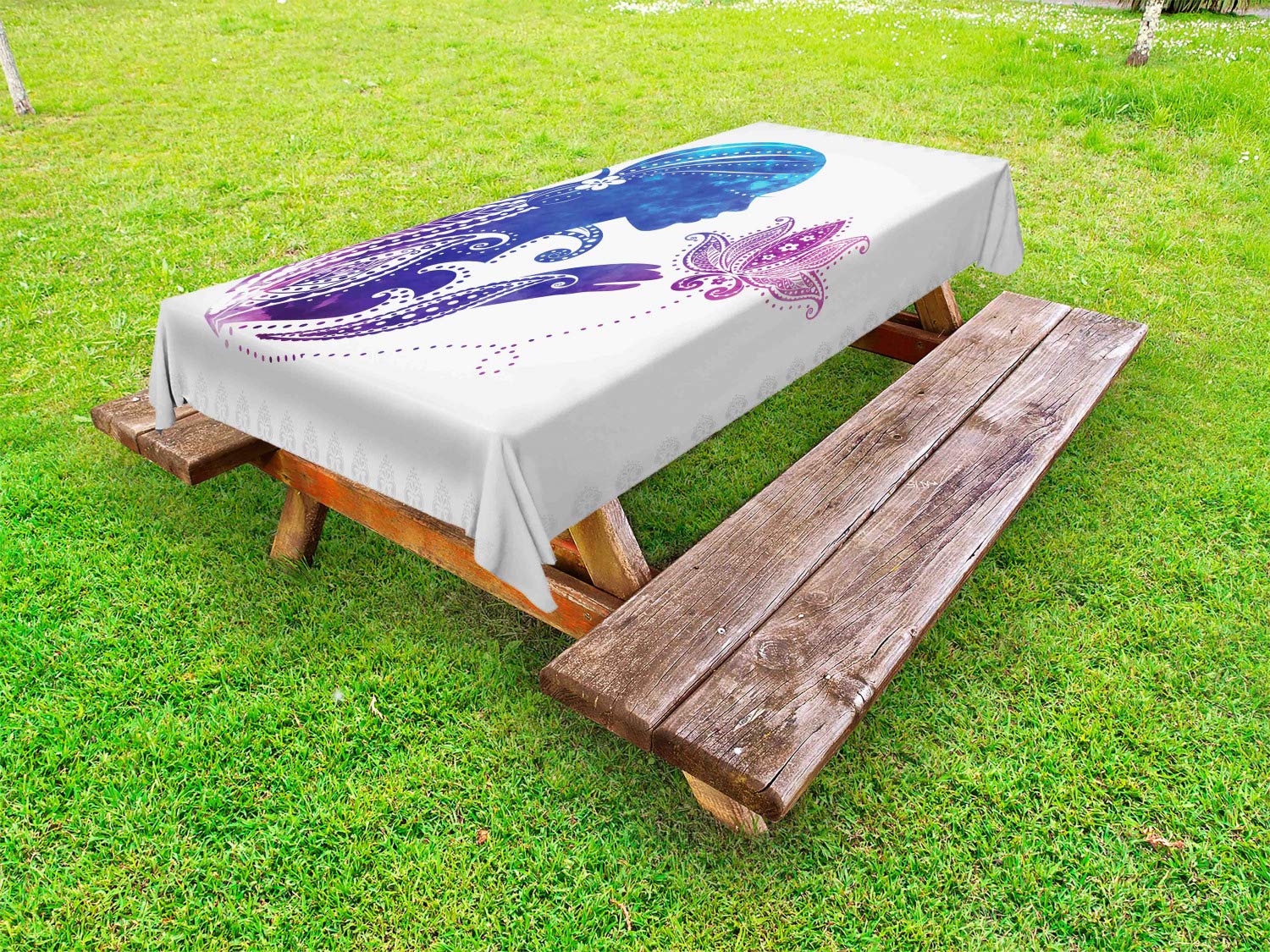 Ambesonne Floral Bohemian Tablecloth - Washable Outdoor Picnic Table Cover with Girl Silhouette Design, 58