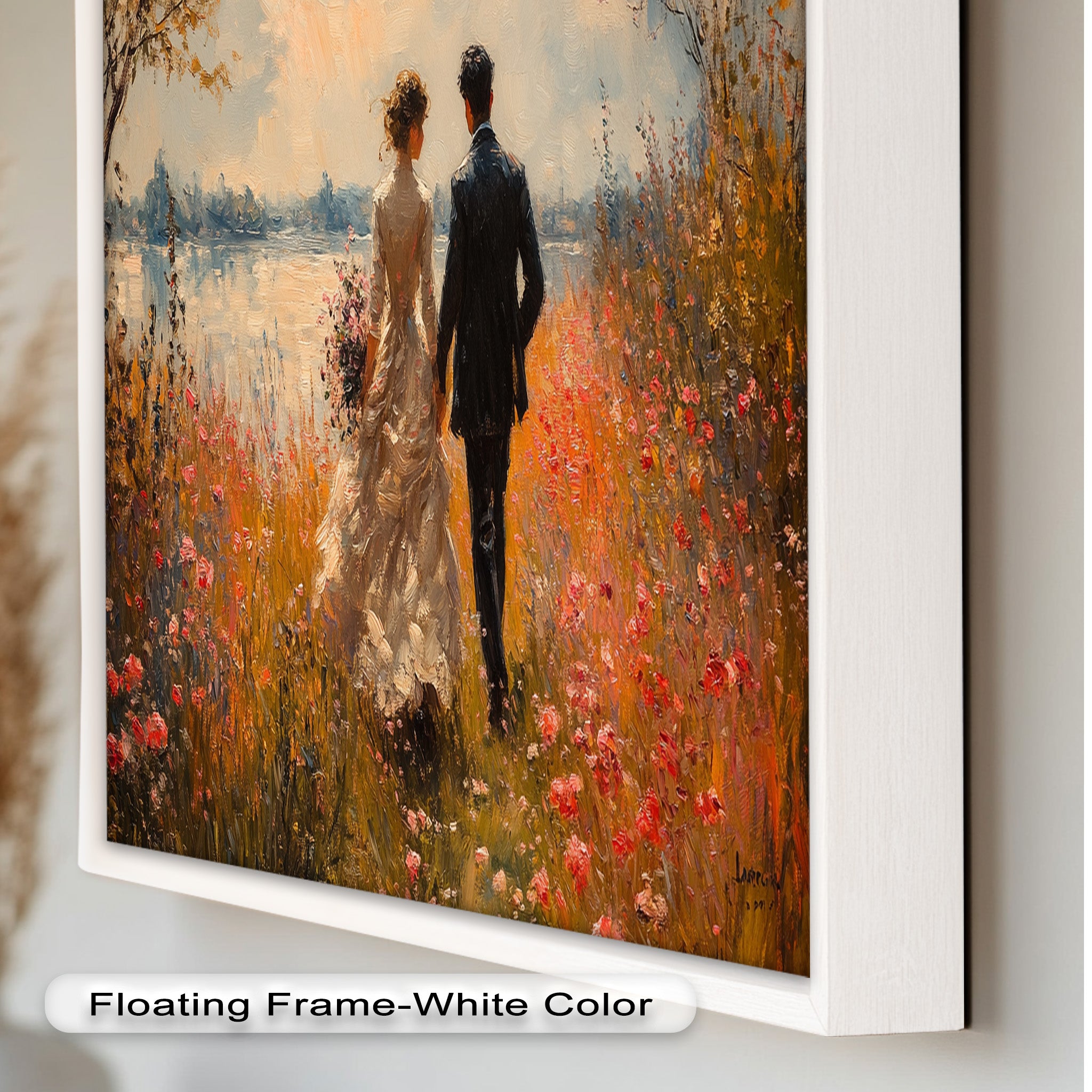 Impressionist Couple in Blooming Field Oil Painting - Romantic Wall Art for Living Room, Bedroom Decor - Perfect Gift for Anniversaries & Weddings