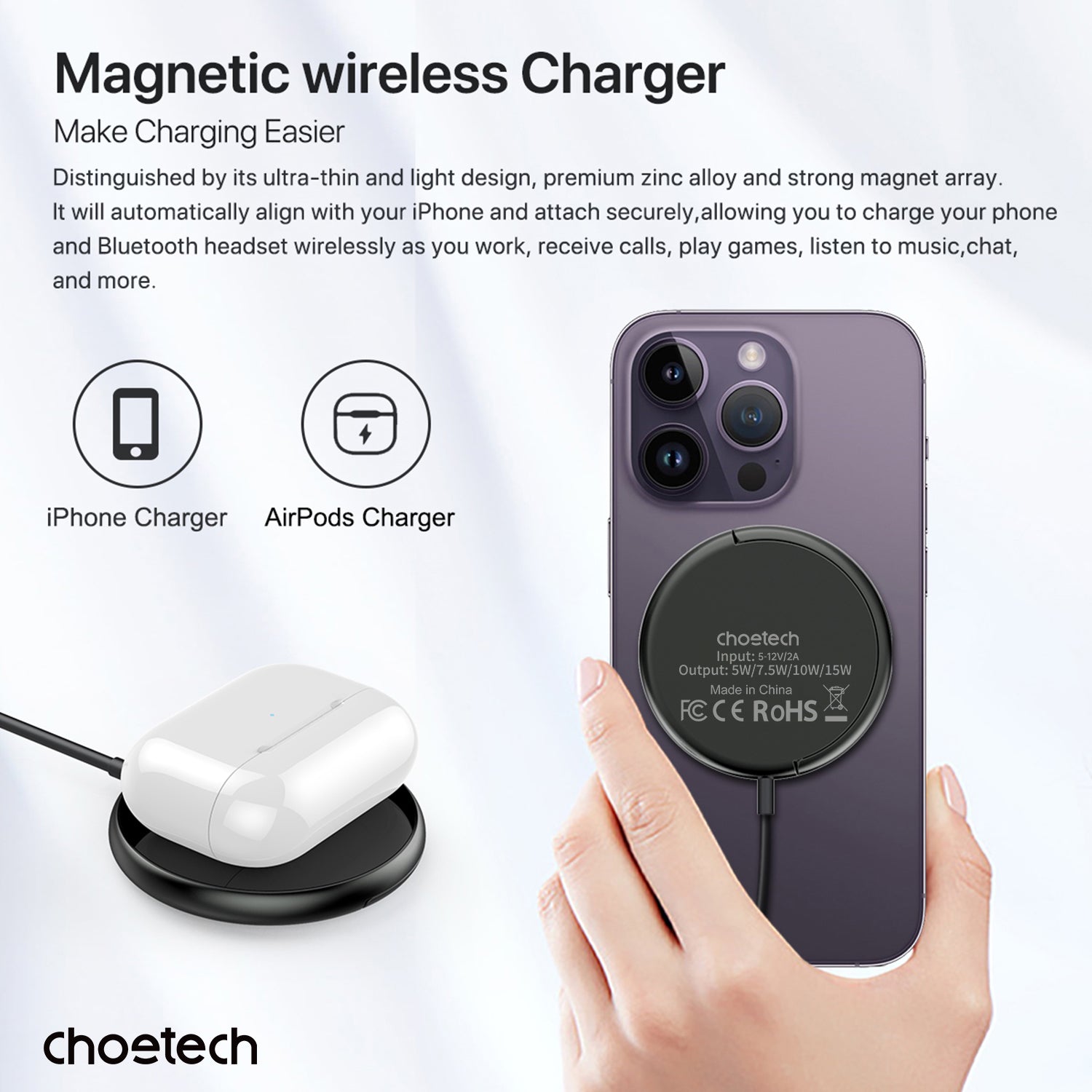 CHOETECH Magnetic Wireless Charging Stand T697 F | 5 Mode Fast Charging Pad | Foldable Phone Stand | Secure Magnetic Alignment for iPhone & Android | Perfect for Home, Office & Travel