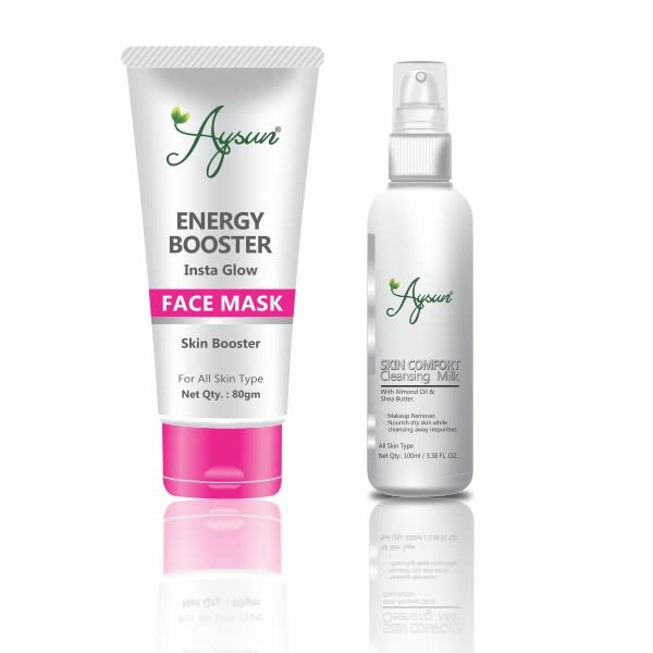 Aysun Energy Booster Face Mask & Skin Comfort Cleansing Milk Combo Pack - Hydrating Facial Treatment for Glowing Skin | Perfect for Daily Skincare Routine & Spa Days