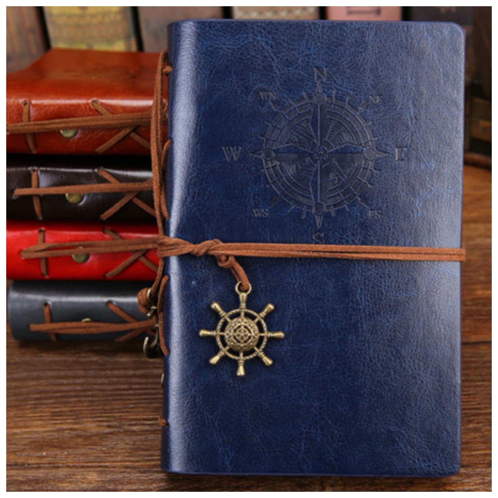 Vintage Pirate Anchors PU Leather Spiral Notebook - Small 105x145mm Blue Travel Journal, Diary & Notepad for Office, School, Meeting & Gift Giving | Replaceable Refillable Stationery | Linyutech Writing Notebook