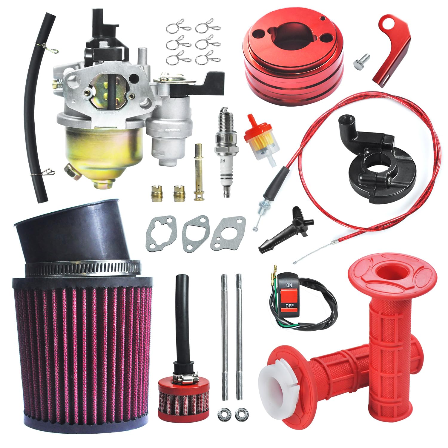 Coleman CT200U BT200X Mini Bike Carburetor Kit with Air Filter, Adapter, Jets, Throttle Grips & Cable - Compatible with CT200U-EX RB200 RT200 Baja MB165 MB200 BK200 KT196 Go Kart GX200 GX160 Engine (Red) - Perfect for Mini Bike Repair & Performance Upgrades