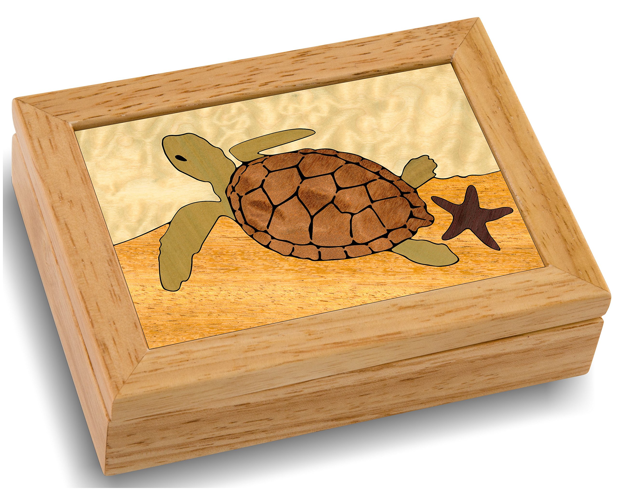 Handmade Sea Turtle Wood Jewelry Box - Unique Wooden Gift Box for Rings & Trinkets - Premium Quality USA Craftsmanship - No Two Alike - Perfect for Beach Weddings, Anniversary Gifts & Coastal Home Decor