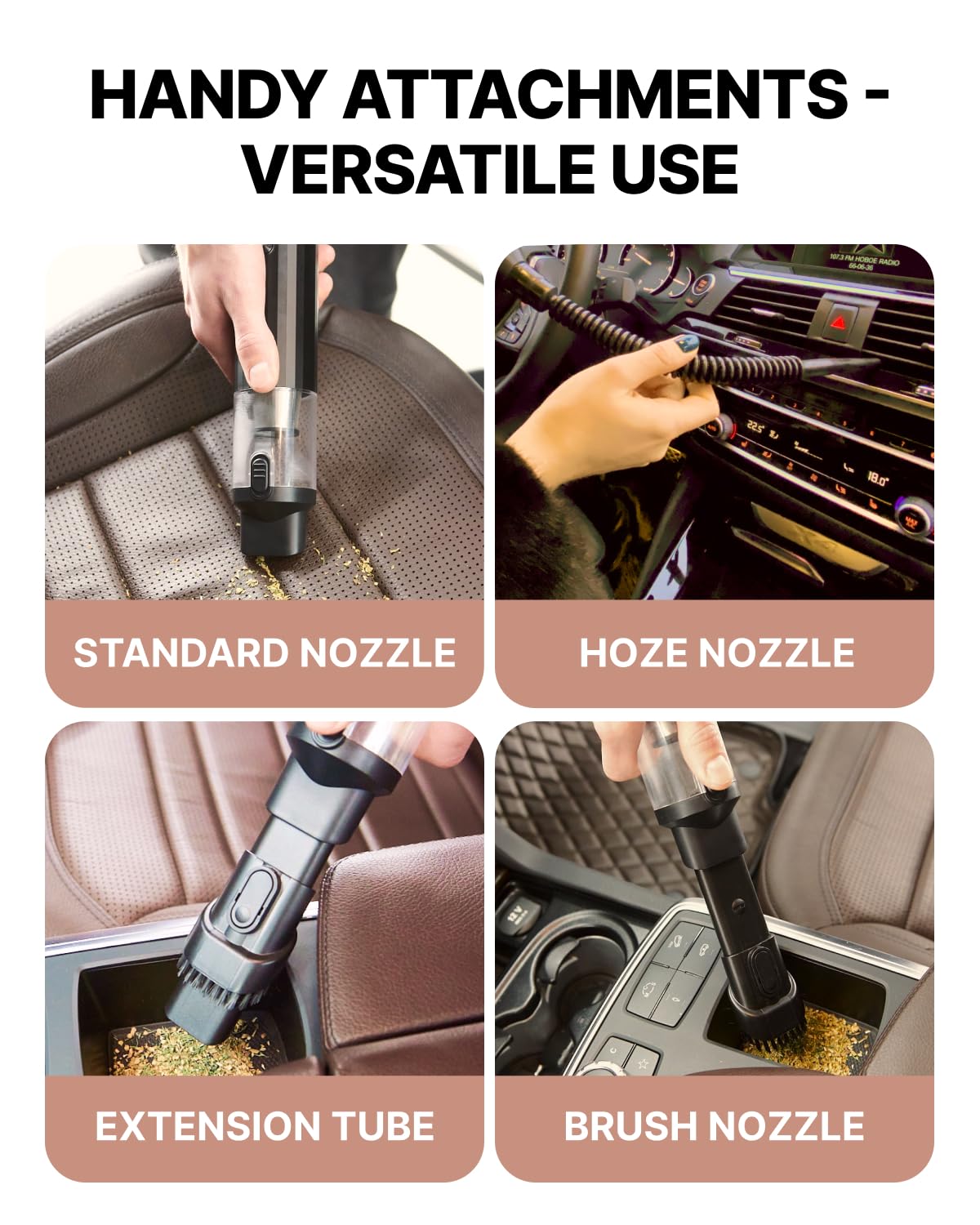 Portable Car Vacuum Cleaner - 12V Cordless Handheld Auto Vacuum for Cars, Trucks & SUVs | Powerful 6000PA Suction | Hard Black | Compact & Lightweight | Ideal for Cleaning Seats, Mats & Tight Spaces
