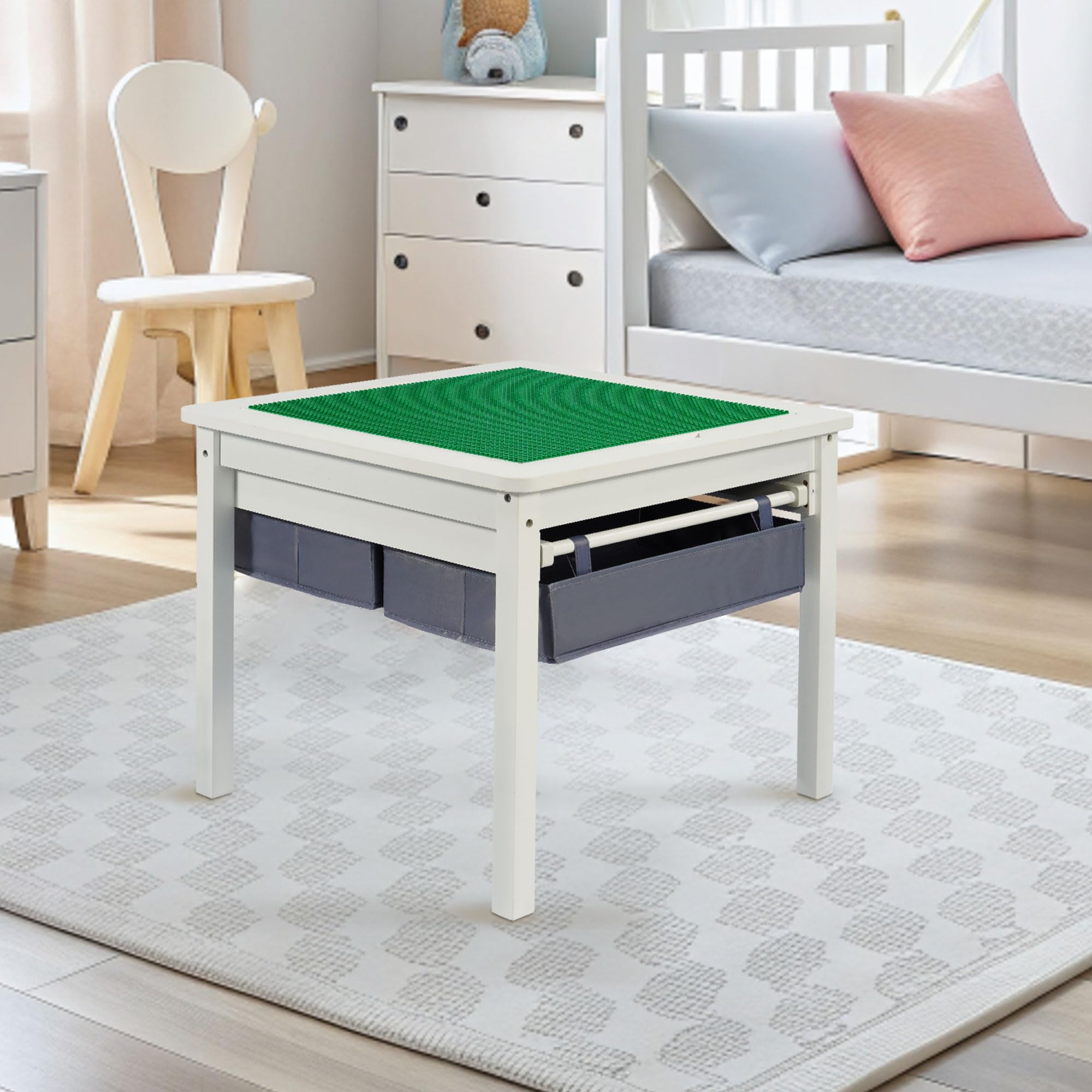 2-in-1 Kids Wooden Play Table with Storage - Building & Drawing Desk for Blocks & Crafts - Perfect for Playroom & Preschool