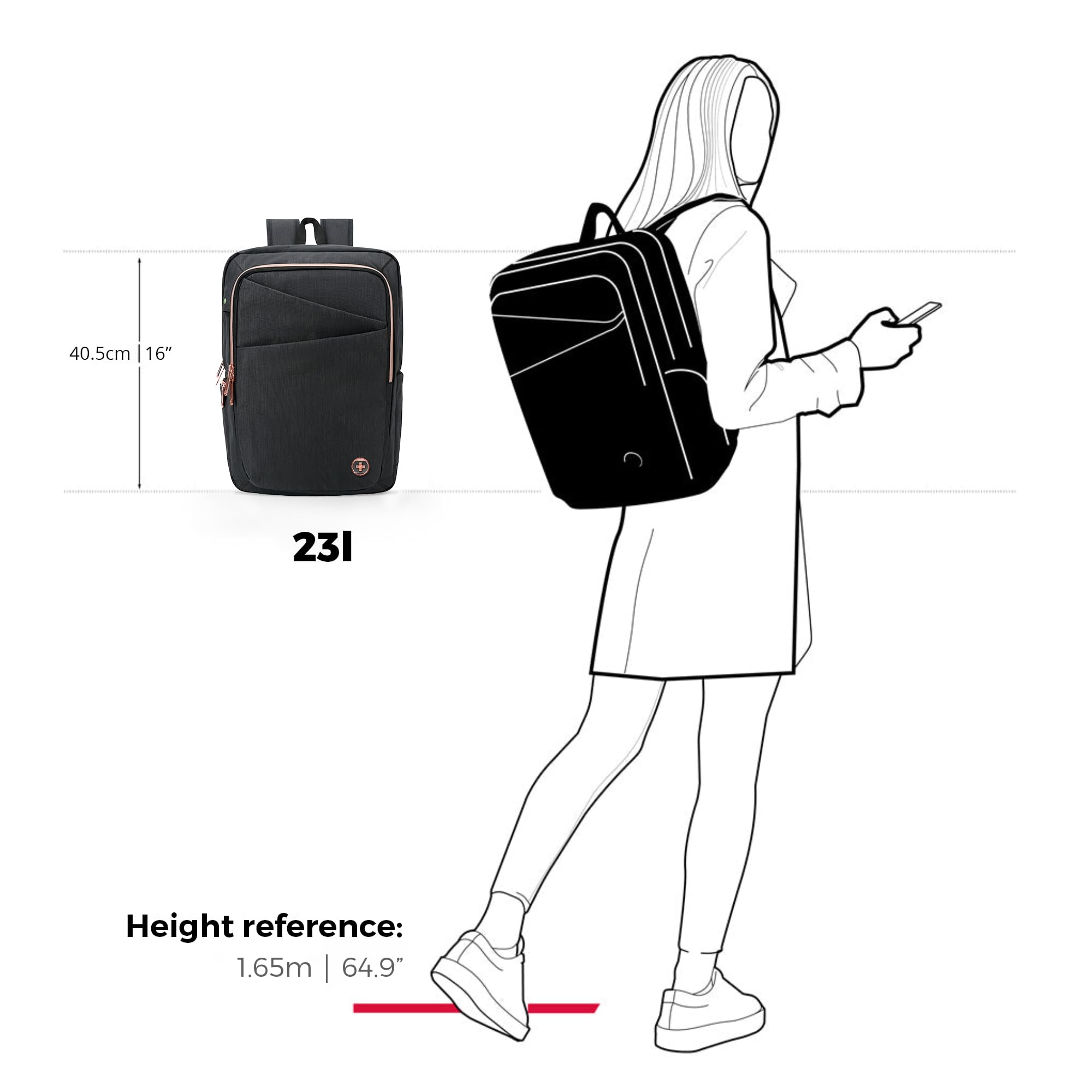 Swissdigital Stylish Women's Business Laptop Backpack with USB Charging Port - Fits 15.6 Inch Laptop, Waterproof Travel & Work Backpack for Office, Commuting & College (SD1006-01)