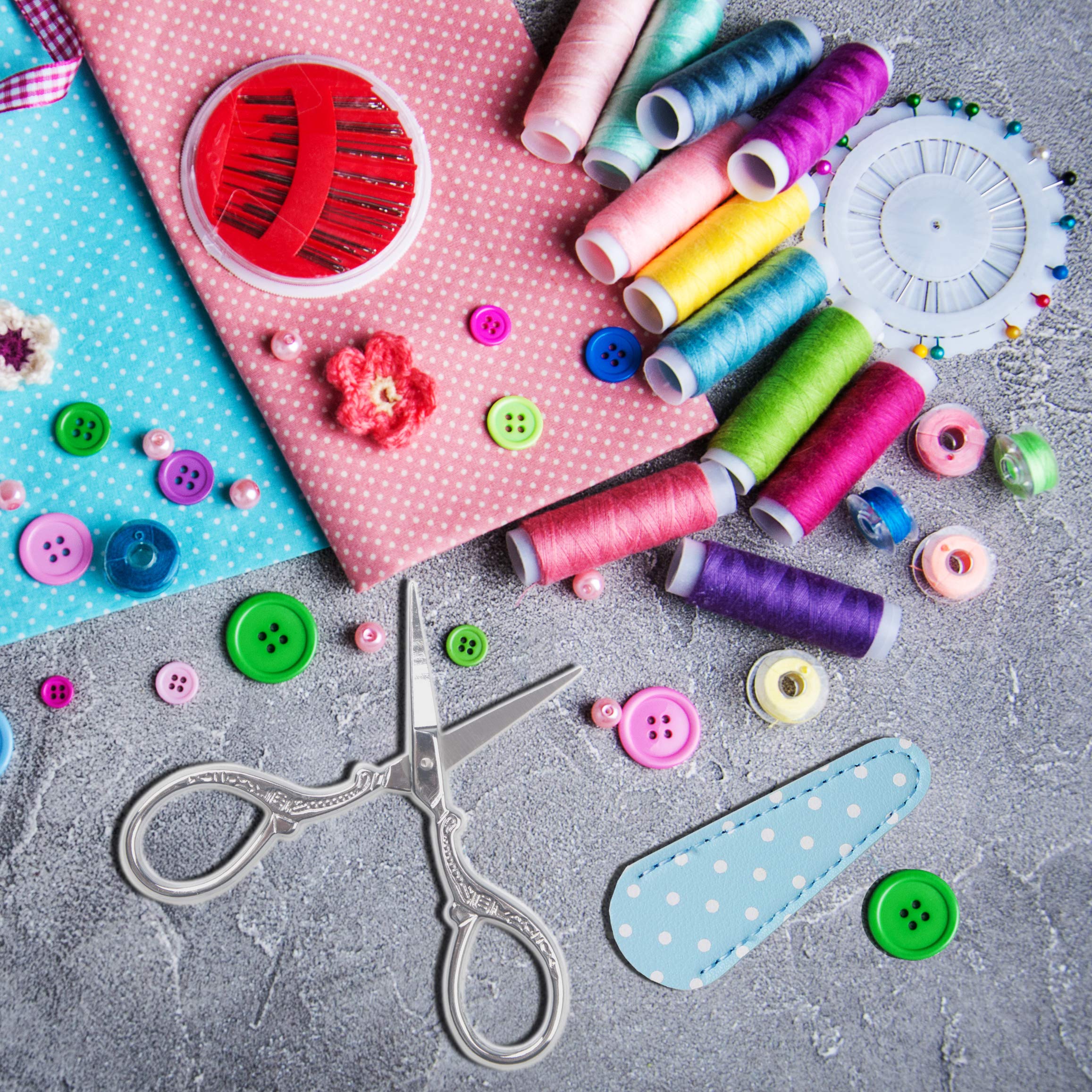 3.6 Inch Mini Sewing Embroidery Scissors - Premium Craft Shears for Fabric, Needlework & DIY Projects | Includes Leather Protective Cover | Perfect for Quilting, Cross Stitch & Handmade Crafts