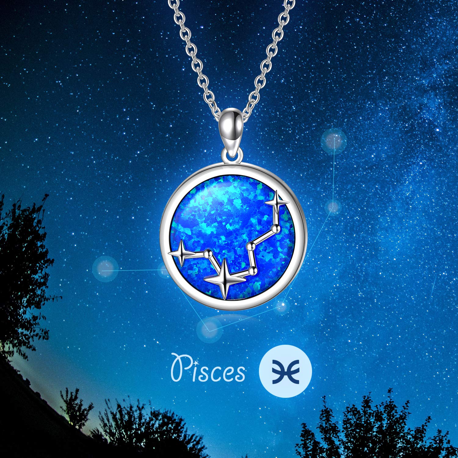 SOULMEET Sterling Silver Zodiac Necklace for Women & Girls - Simulated Opal Birthstone Jewelry Gift for Birthday, Christmas, Anniversary & Valentine's Day | Perfect for Everyday Wear, Special Occasions & Astrology Lovers