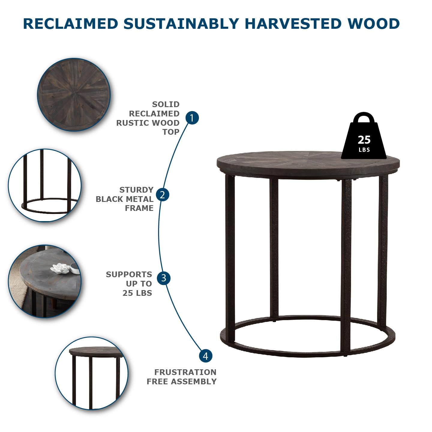 SEI Furniture Landsmill Round Industrial End Table - Natural Wood Finish, Side Table for Living Room, Bedroom, or Office - Perfect for Coffee, Books, and Decor