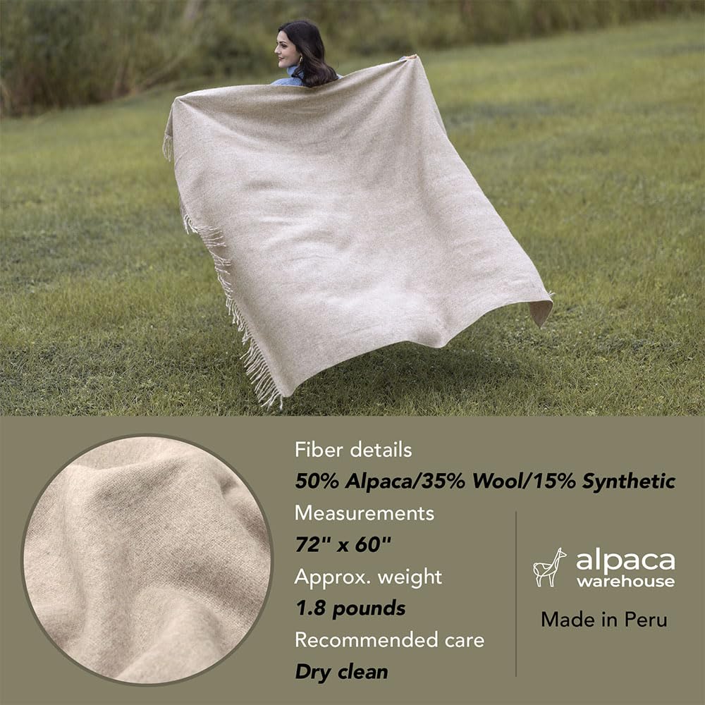 Premium Alpaca Wool Throw Blanket - Ultra Soft Lightweight Merino Alpaca Blend Blanket for Sofa, Bed & Travel | 72