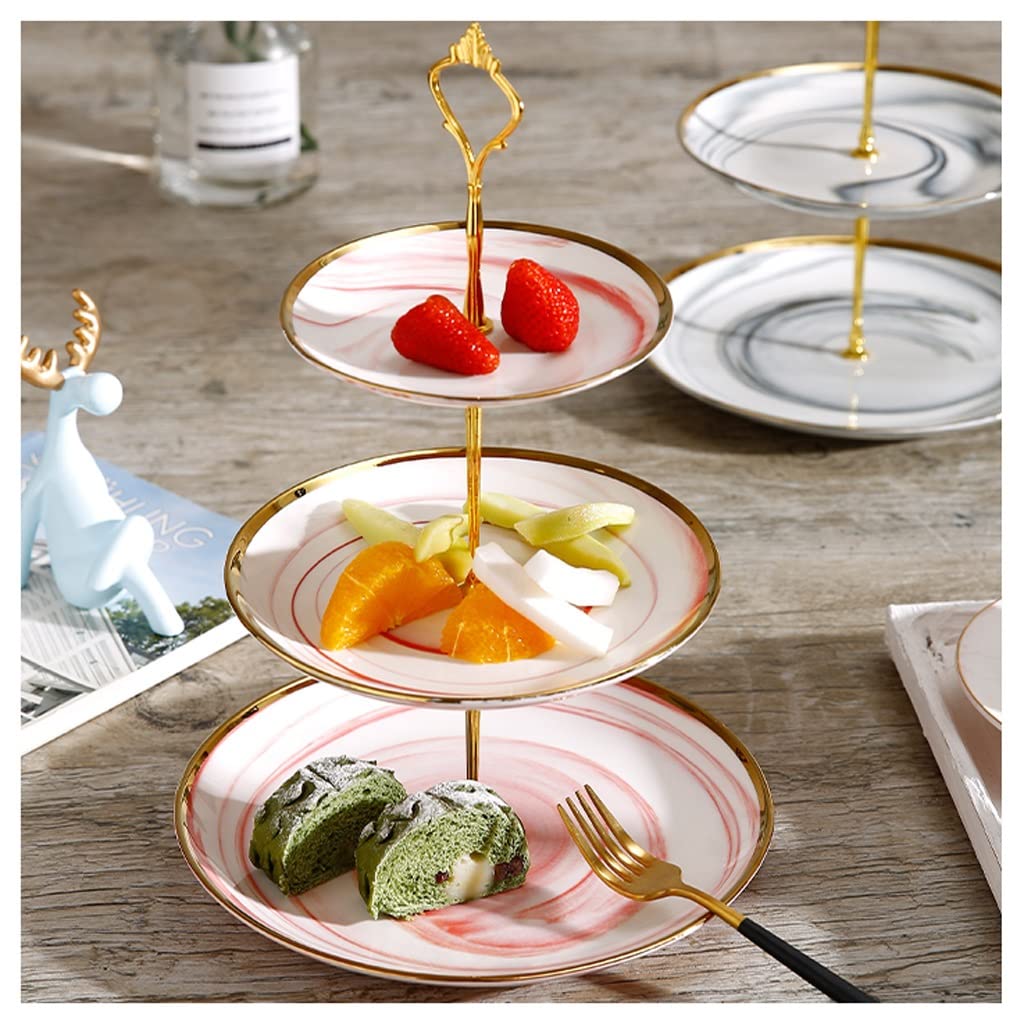 3-Tier Ceramic Fruit Bowl Stand with Handle - Countertop Fruit Basket Organizer for Kitchen, Snacks & Dining Table Decor - Perfect for Fresh Fruits, Vegetables & Party Serving (Color: B)