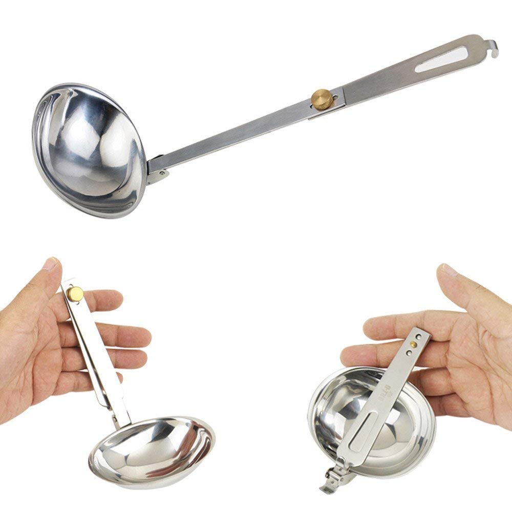 Portable Stainless Steel Camping Spoon & Soup Ladle - Foldable Outdoor Tableware for Hiking, Picnics & Backpacking - Durable Cooking Utensils for Camping Gear & Travel Essentials