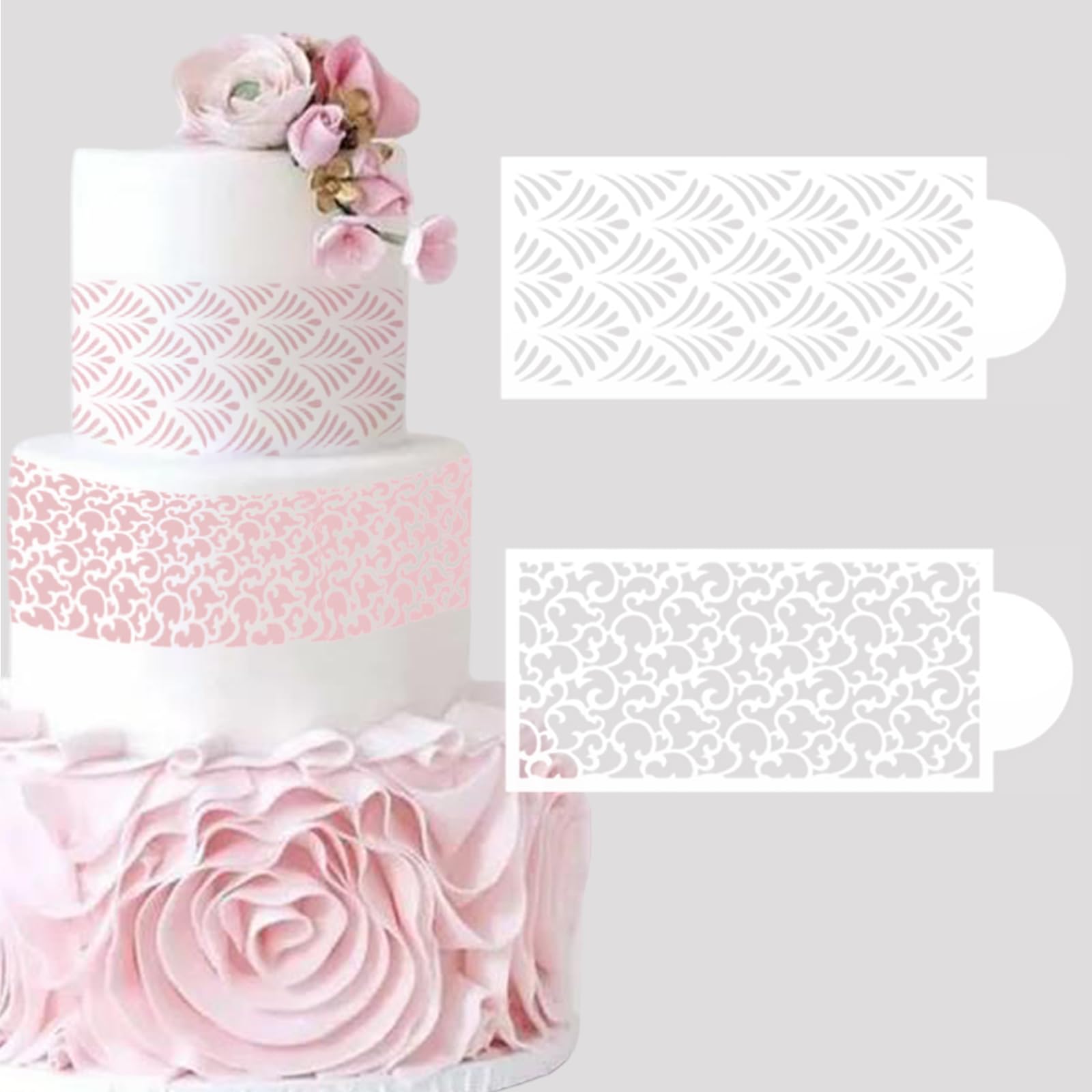 10 Pcs Floral & Geometric Cake Stencils Set - Wedding, Icing, Fondant, Cookie Decorating Templates for Buttercream & Dessert Baking Supplies - Perfect for DIY Cake Decoration, Birthday Parties & Wedding Cakes