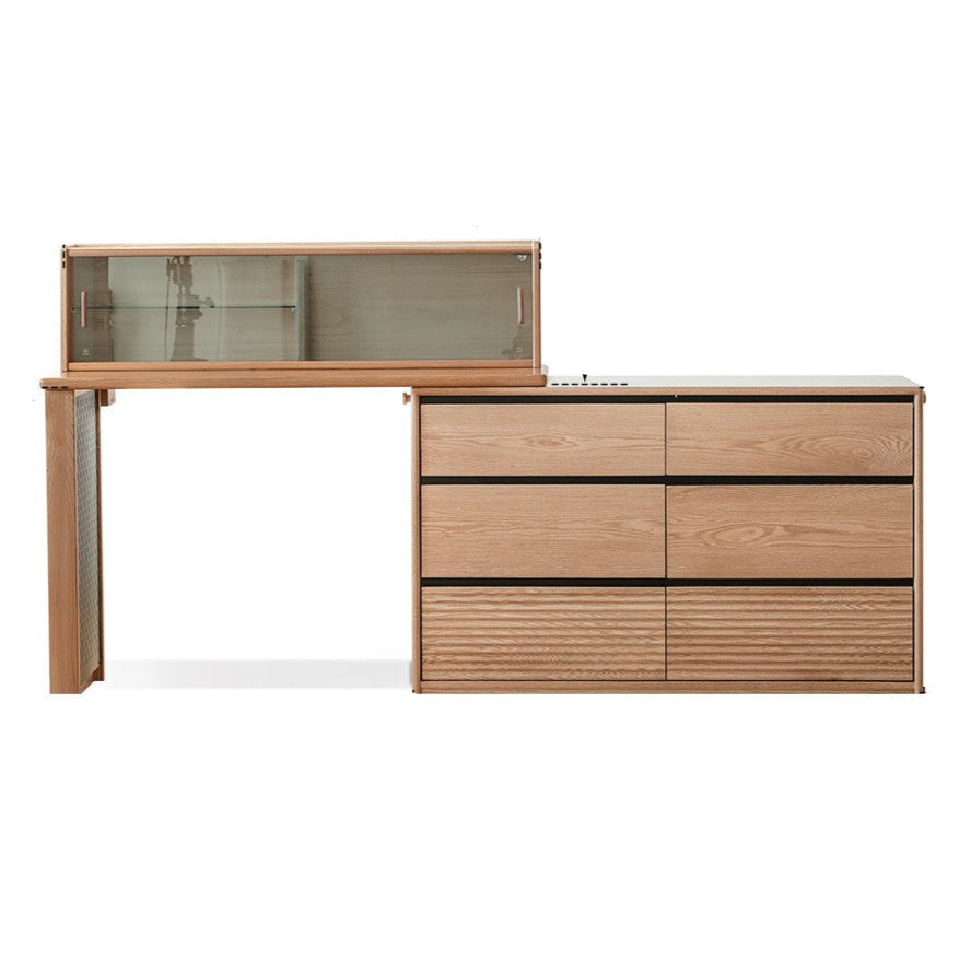 (50.4-89.8)×15.7×43.0 inch / (128-228)×40×109.3 cm / natural wood color / L table upper shelf 1.2m six-drawer cabinet