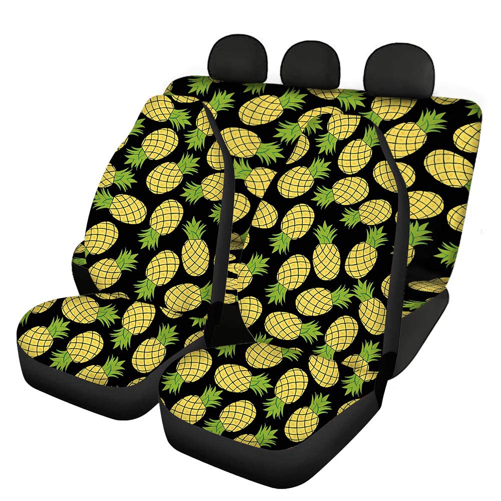 JOAIFO Hawaiian Pineapple Print Washable Car Seat Covers Full Set - Front & Back Seat Cushions for SUV, Sedan, Truck - Waterproof & Anti-Slip Protection for Beach Trips & Summer Road Travel