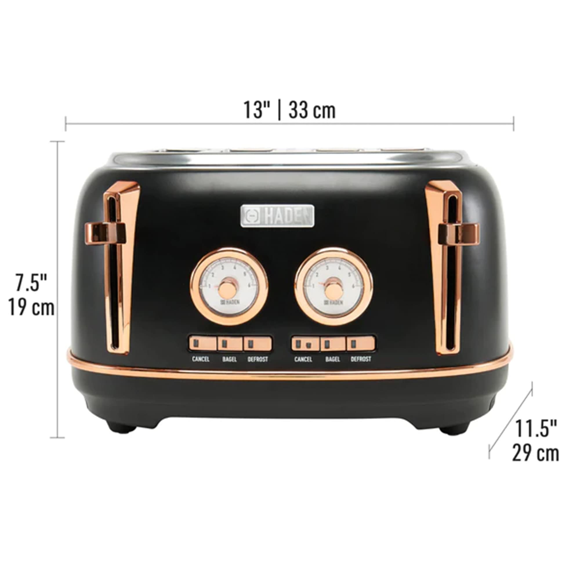 Haden Dorset 4-Slice Wide Slot Stainless Steel Toaster with 12-Cup Programmable Drip Coffee Maker Set, Black & Copper - Perfect for Breakfast, Kitchen, and Office Use