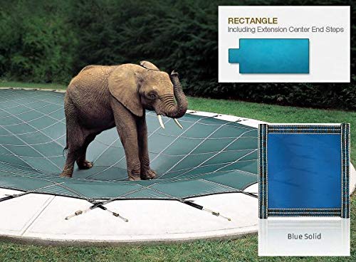 LoopLoc Solid Blue 16 x 32 ft Inground Pool Cover with Auto Cover Pump - 4 x 6 ft Center - Heavy Duty Winter Protection for Swimming Pools | Perfect for Snow, Leaves, and Debris Protection