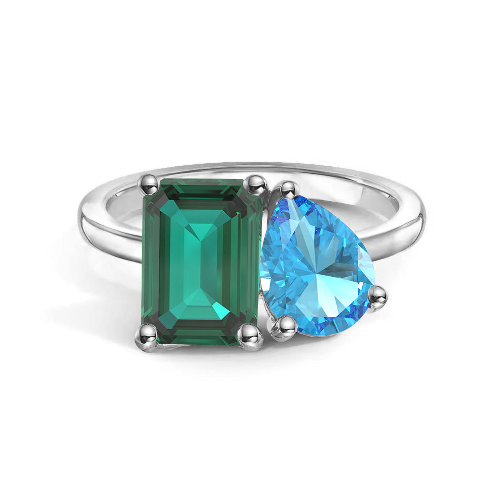 Toi et Moi Personalized Emerald Birthstone Ring - Custom Anniversary Jewelry for Couples, Women's Birthstone Engagement Ring - Perfect for Valentine's Day, Wedding Proposal & Romantic Gifts