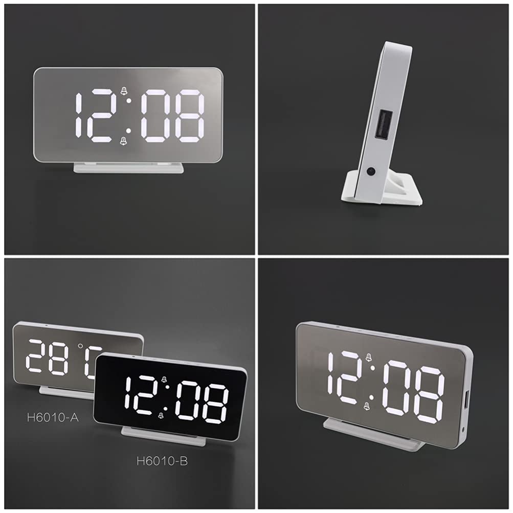 Garneck Digital Mirror Alarm Clock with LED Display, Temperature & Time - Modern Home & Office Decor for Bedroom, Desk, and Nightstand