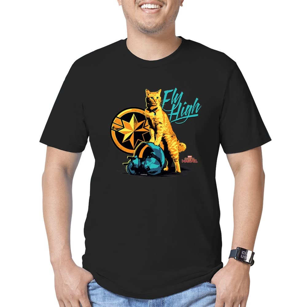 Goose The Cat Captain Men's Fitted T-Shirt | Funny Cat Lover Graphic Tee for Men | Perfect Gift for Cat Owners & Marvel Fans | Casual Wear, Cosplay & Comic Con
