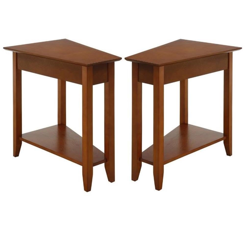 American Heritage Cherry Wood Wedge End Table Set of 2 - Rustic Side Tables for Living Room, Bedroom & Office Decor