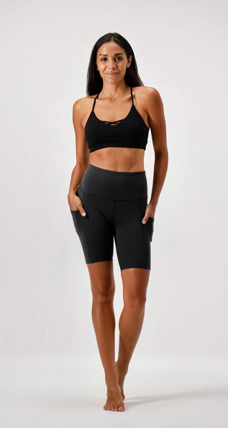 DEVOPS Women's High Waist Yoga Shorts 2-Pack - Workout Running Exercise Shorts with Side Pockets for Gym, Lounge & Outdoor Activities