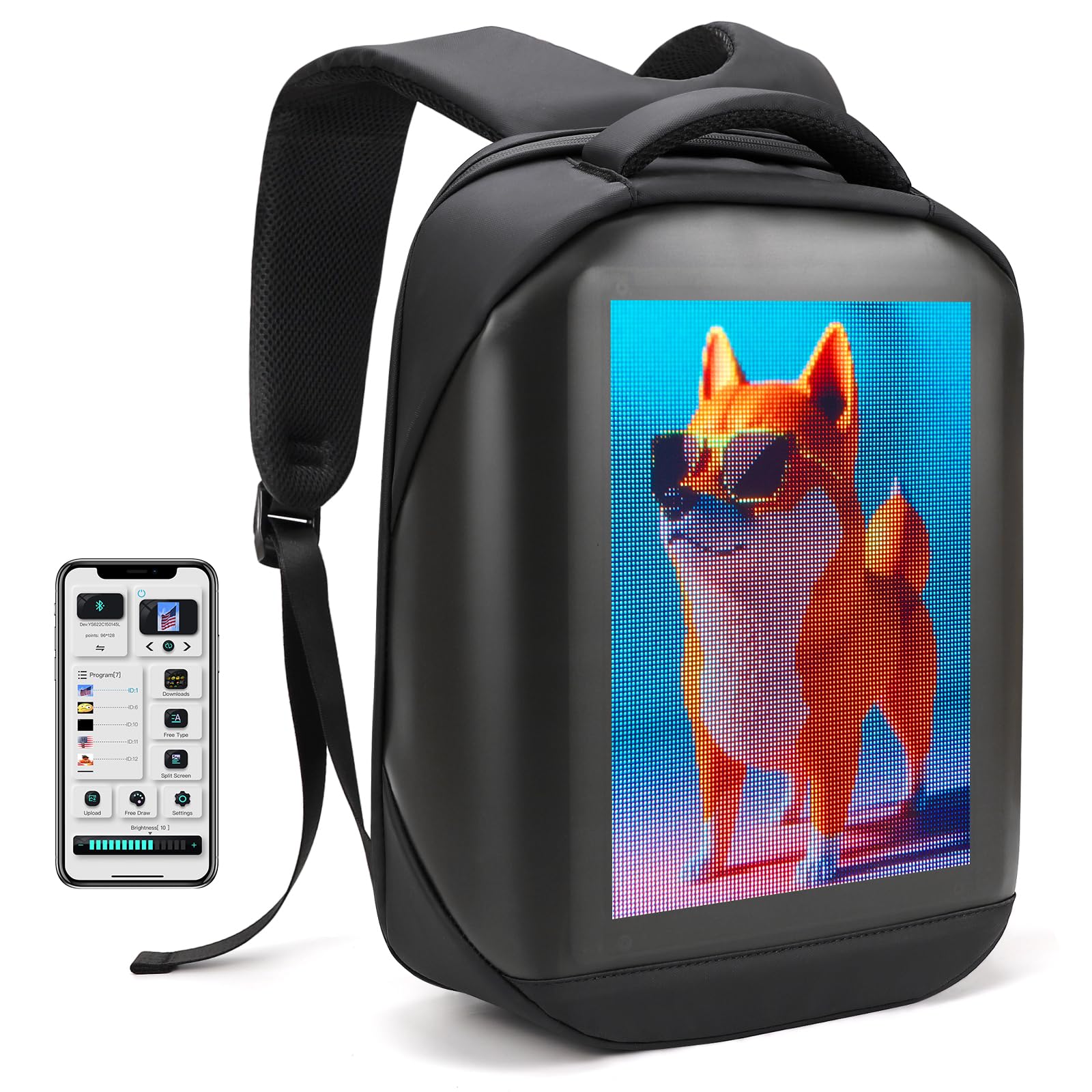 Programmable LED Backpack with HD Color Screen & App Control - 15.6 Inch Laptop Backpack for School, Raves, Concerts & Tech Enthusiasts - Raoaoqoon HD-Laptop Backpack