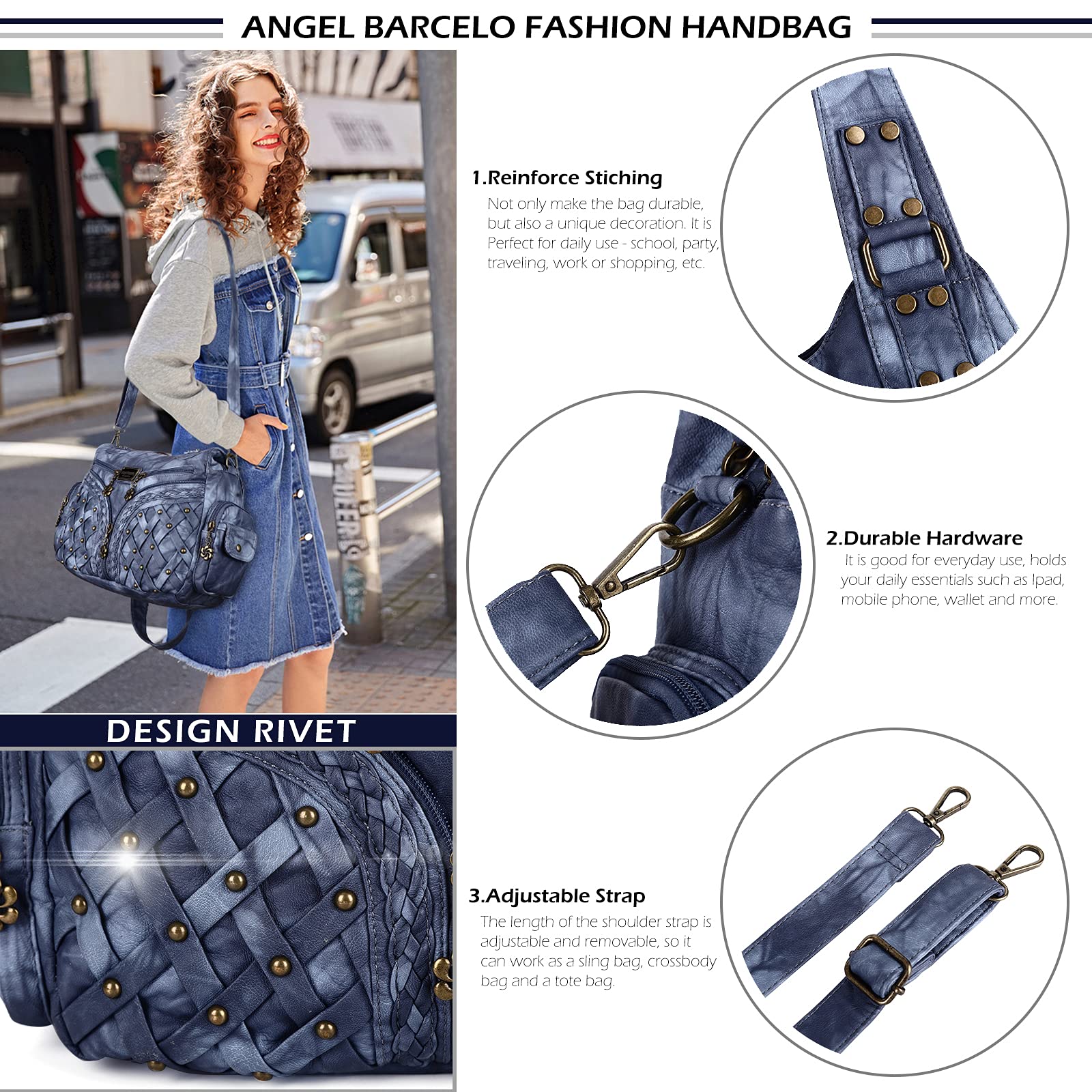 Angel Barcelo Women's Fashion Handbags - PU Leather Tote, Shoulder, Top Handle & Satchel Hobo Bags for Work, Travel & Everyday Use