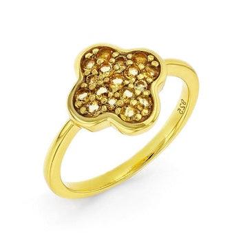 Four Leaf Clover Citrine Ring - Genuine Citrine Jewelry for Women, Lucky Charm Ring for Good Fortune | Perfect for St. Patrick's Day, Birthday Gifts & Everyday Wear