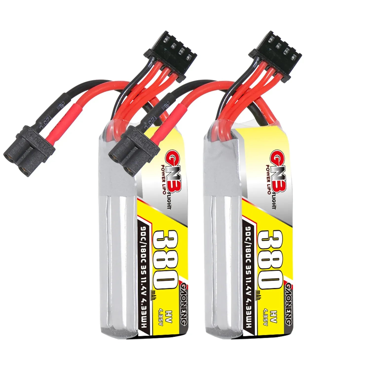 High-Performance GAONENG GNB LiHV 3S 11.4V 380mAh 90C XT30 LiPo Battery Pack (2-Pack) for RC Drones, FPV Racing, and Mini Quadcopters - Long Lasting Power Solution