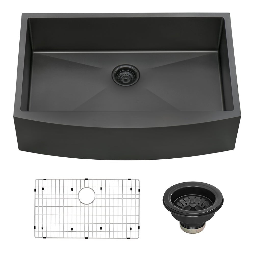 36 Inch Apron Front Farmhouse Kitchen Sink - Gunmetal Black Matte Stainless Steel Single Bowl for Modern Farmhouse & Rustic Kitchen Renovations
