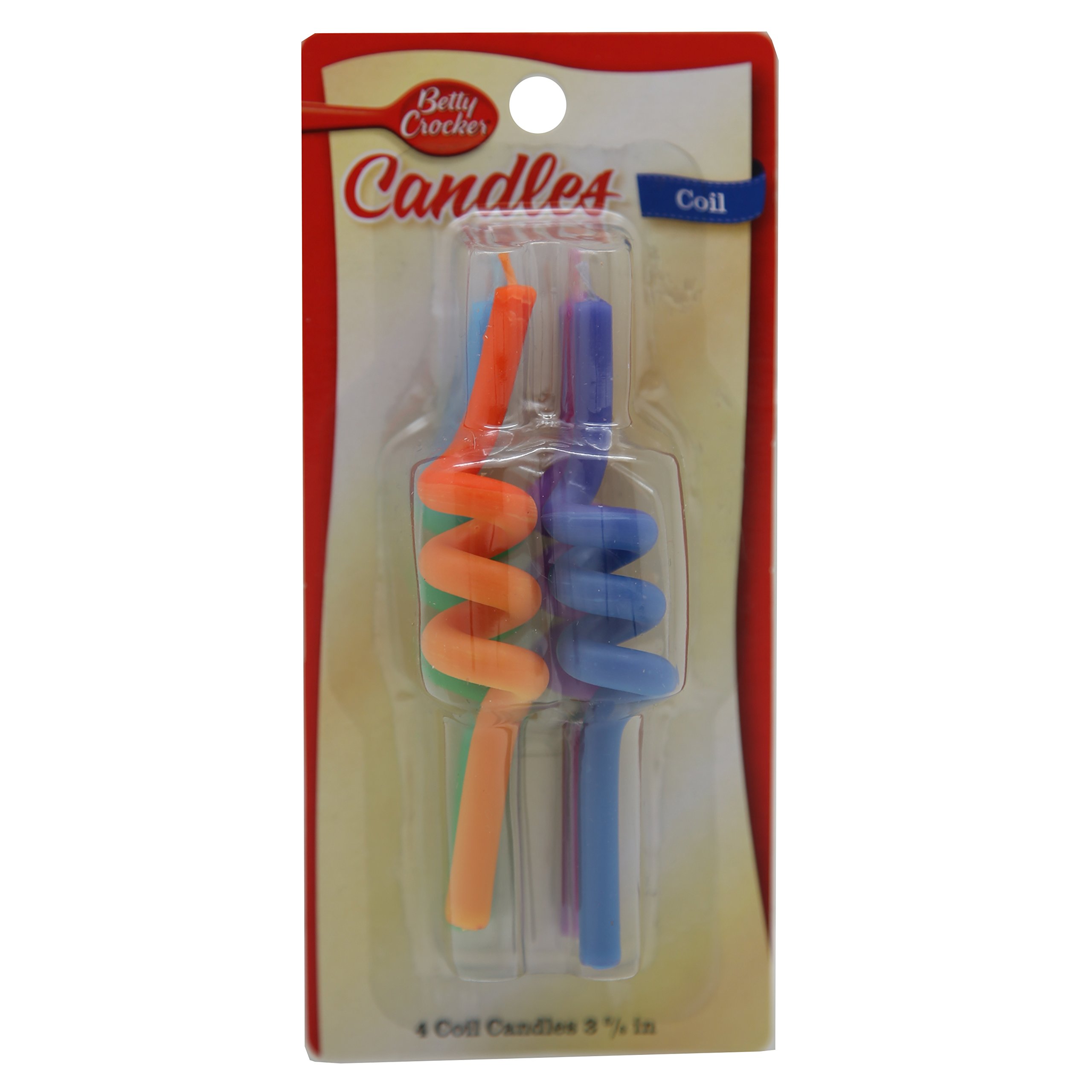 Betty Crocker Coil Fun Birthday Party Celebration Candles - 4 Pack Multi-Color Candles for Cakes, Cupcakes & Desserts | Perfect for Birthdays, Anniversaries & Special Events