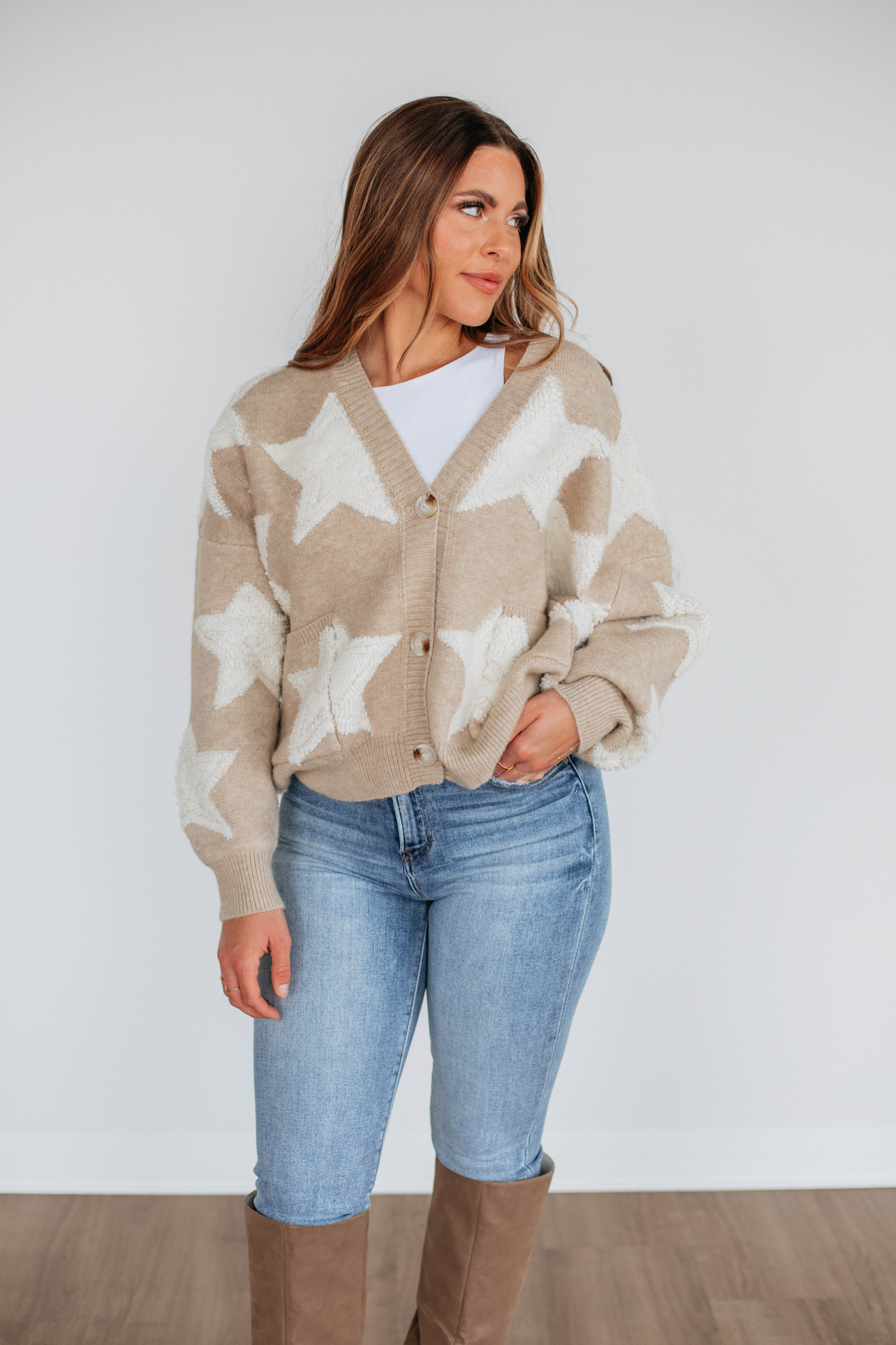 Chasing Stars Cardigan - Soft Oatmeal Knit Sweater for Women | Cozy Fall & Winter Layering | Perfect for Casual Outings & Coffee Dates