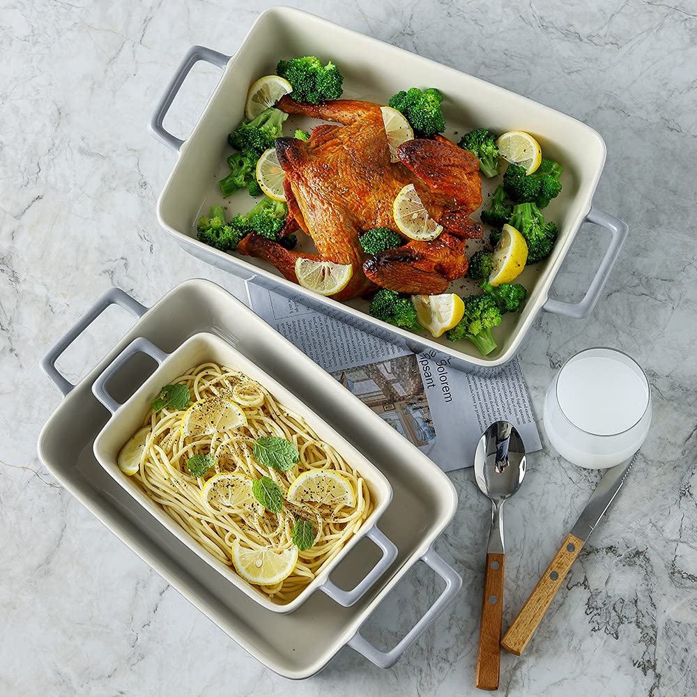 KOOV 3-Piece Ceramic Bakeware Set - 12 x 8.5 Inch Rectangular Baking Dish & Pans for Cakes, Casseroles, Lasagna, Roasting - Oven & Microwave Safe Kitchen Essentials (Gradient Gray) | Perfect for Holiday Baking, Dinner Parties & Everyday Cooking