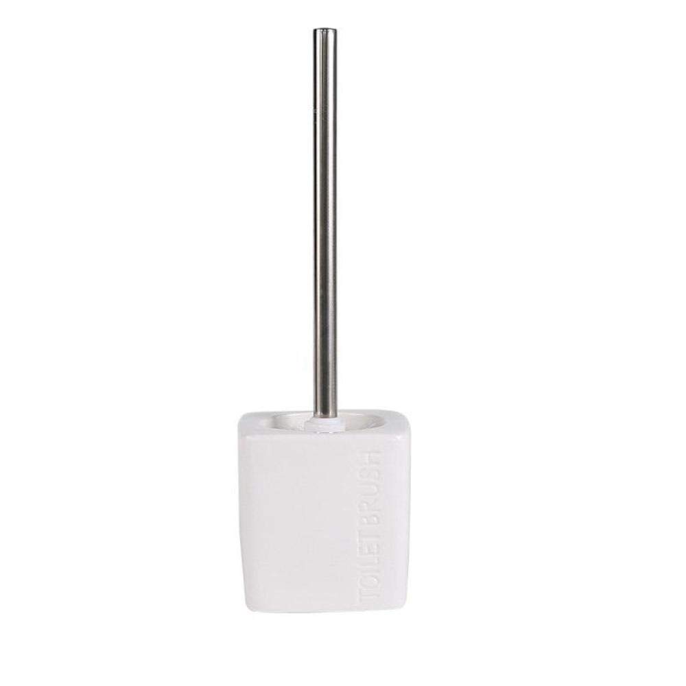 Stainless Steel Toilet Brush and Ceramic Holder Set - Heavy Duty Bathroom Cleaning Tool with Stand for WC, Lavatory, and Restroom - Ideal for Home, Office, and Commercial Use