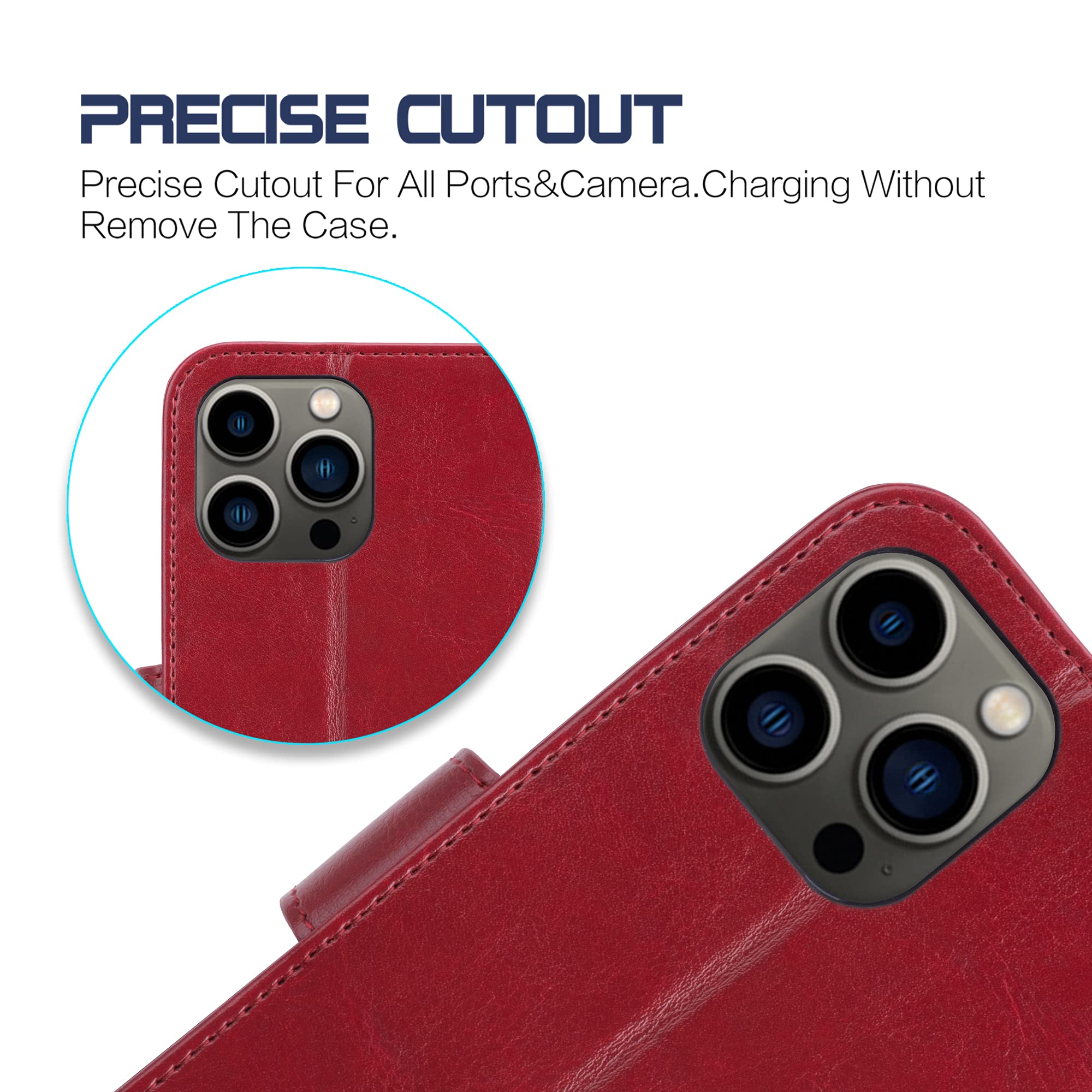 Arae iPhone 13 Pro Max Wallet Case (6.7 inch) - Premium Flip Cover with Card Holder & Wrist Strap for Women & Men - Wine Red | Perfect for Everyday Use, Travel & Hands-Free Convenience