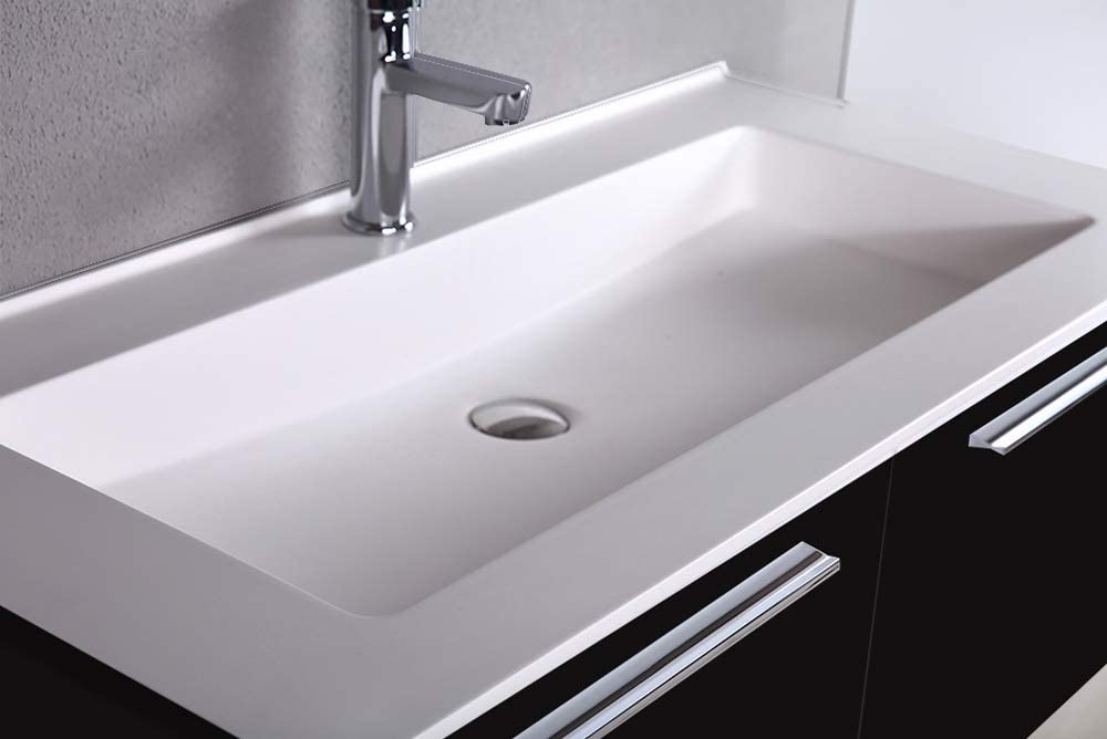 24 Inch Single Sink Bathroom Vanity with LED Mirror & Side Cabinet - Modern Floating Wood Vanity Set with Soft Closing Doors & Ceramic Sink | Wall Mounted Bathroom Storage | Glossy Black Finish | Perfect for Small Bathrooms, Apartments & Modern Home Decor