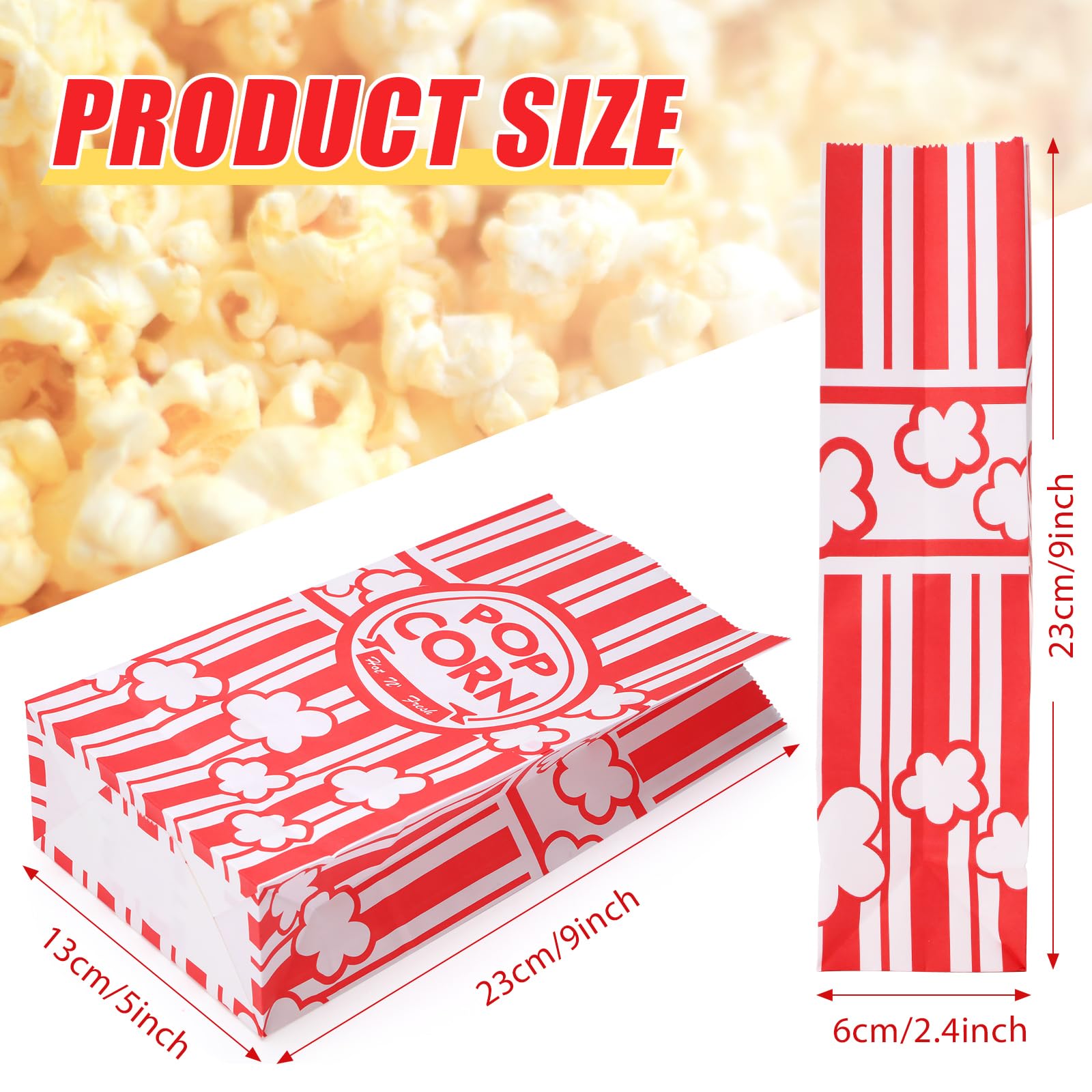 800 Pcs 2 oz Red & White Flat Bottom Popcorn Bags - Disposable Movie Theater Style Containers for Parties, Carnivals, Movie Nights & Retro Themed Events - Bulk Popcorn Boxes with Sleeves for Concessions & Home Theater Snacks