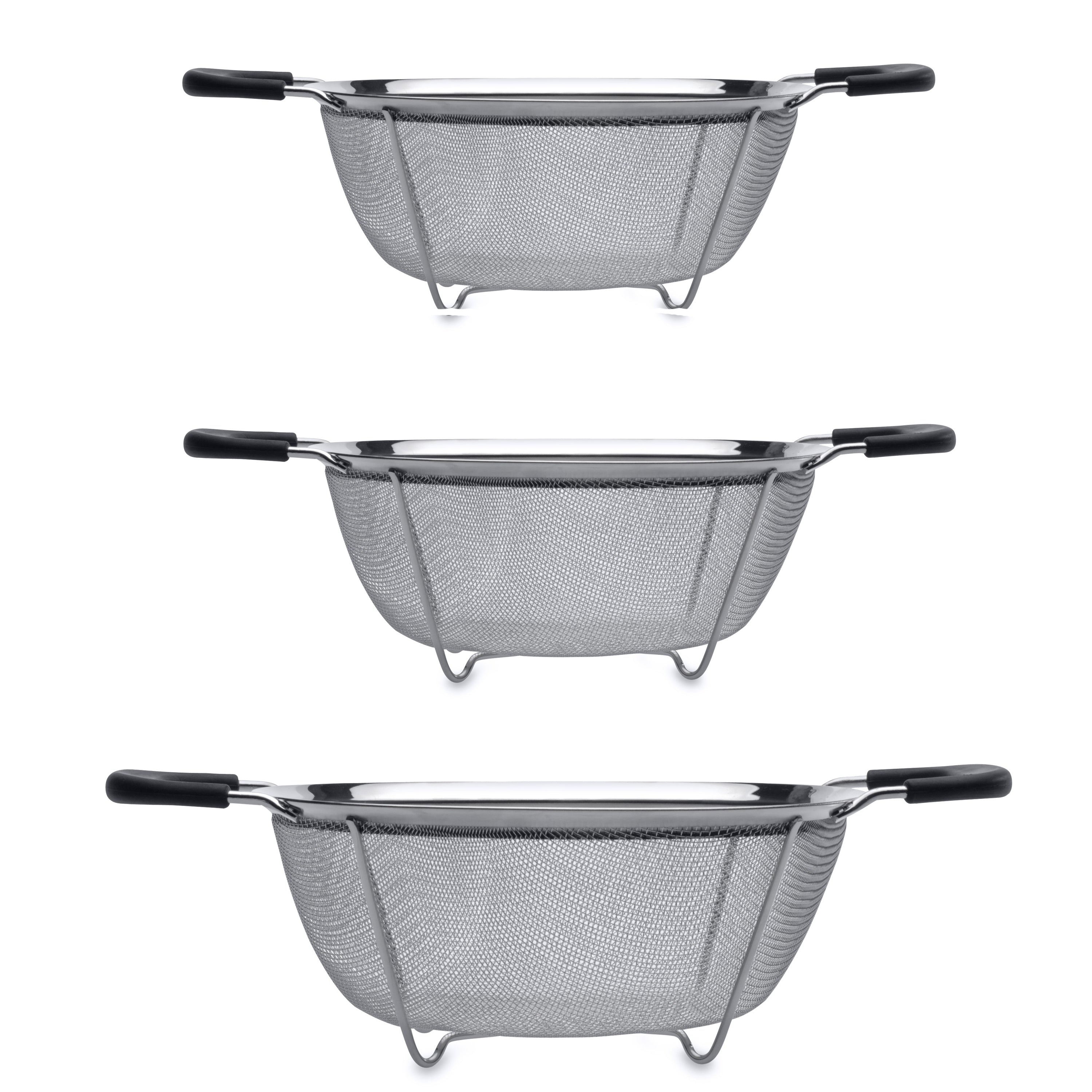 BergHOFF Essentials 3-Piece Stainless Steel Colander Set with Graduated Sizes - 18/10 Rust-Proof Kitchen Strainers with Sturdy Non-Slip Feet for Pasta, Vegetables & Fruits - Perfect for Cooking, Meal Prep & Healthy Eating