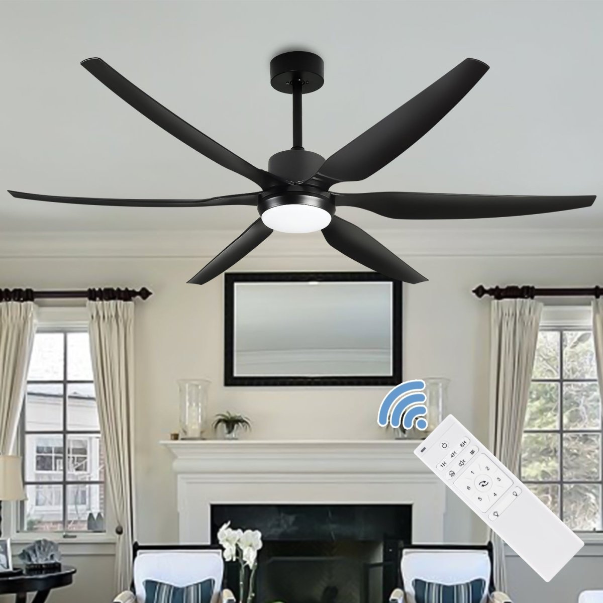Depuley 66 Inch Black Ceiling Fan with Light Remote Control - 6 Blade Modern Ceiling Fan with Dimmable LED Lights - Quiet Reversible DC Motor - Indoor Outdoor Use for Patio, Living Room, Bedroom, Office - Perfect for Cooling and Lighting Your Home Spaces