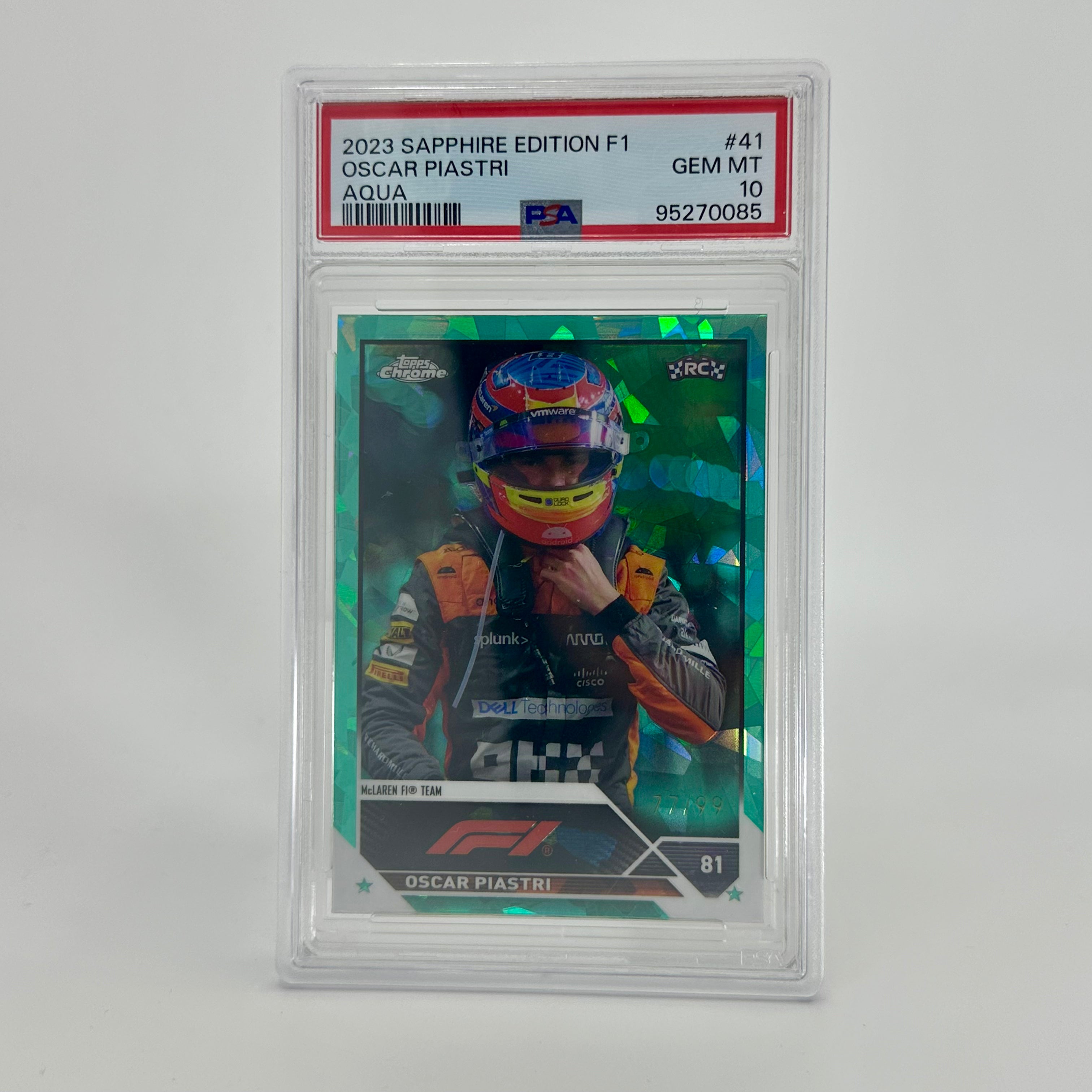 2023 Topps Chrome F1 Oscar Piastri #41 PSA 10 Rookie Card 77/99 Aqua Sapphire Edition - Perfect for F1 Collectors and Racing Fans