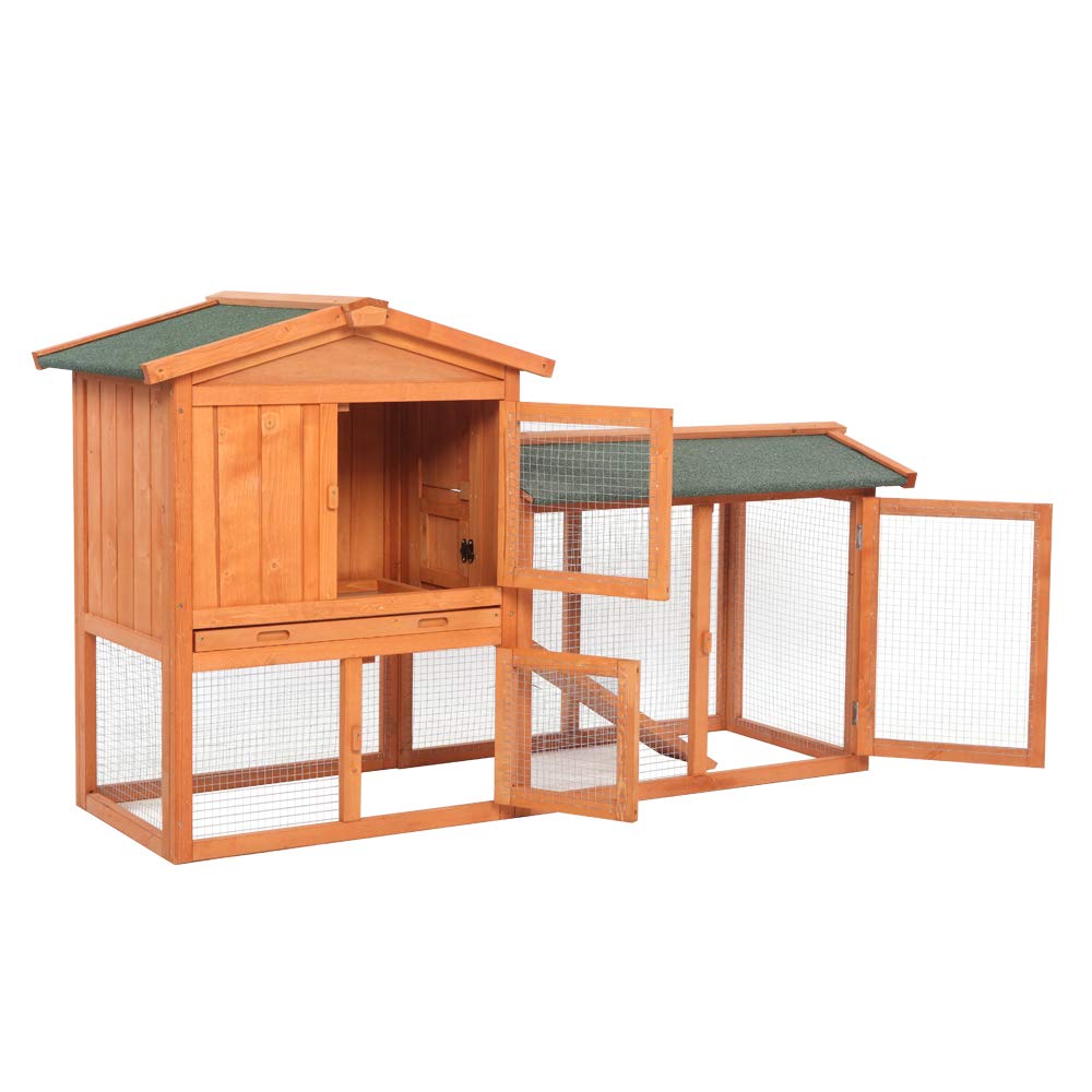 **61-Inch 2-Tier Wooden Chicken Coop & Rabbit Hutch - Waterproof Roof, Ladder, Ramps, Run & Nesting Box - Outdoor Backyard Shelter for Rabbits, Chickens & Small Animals - Perfect for Garden, Farm & Pet Safety**