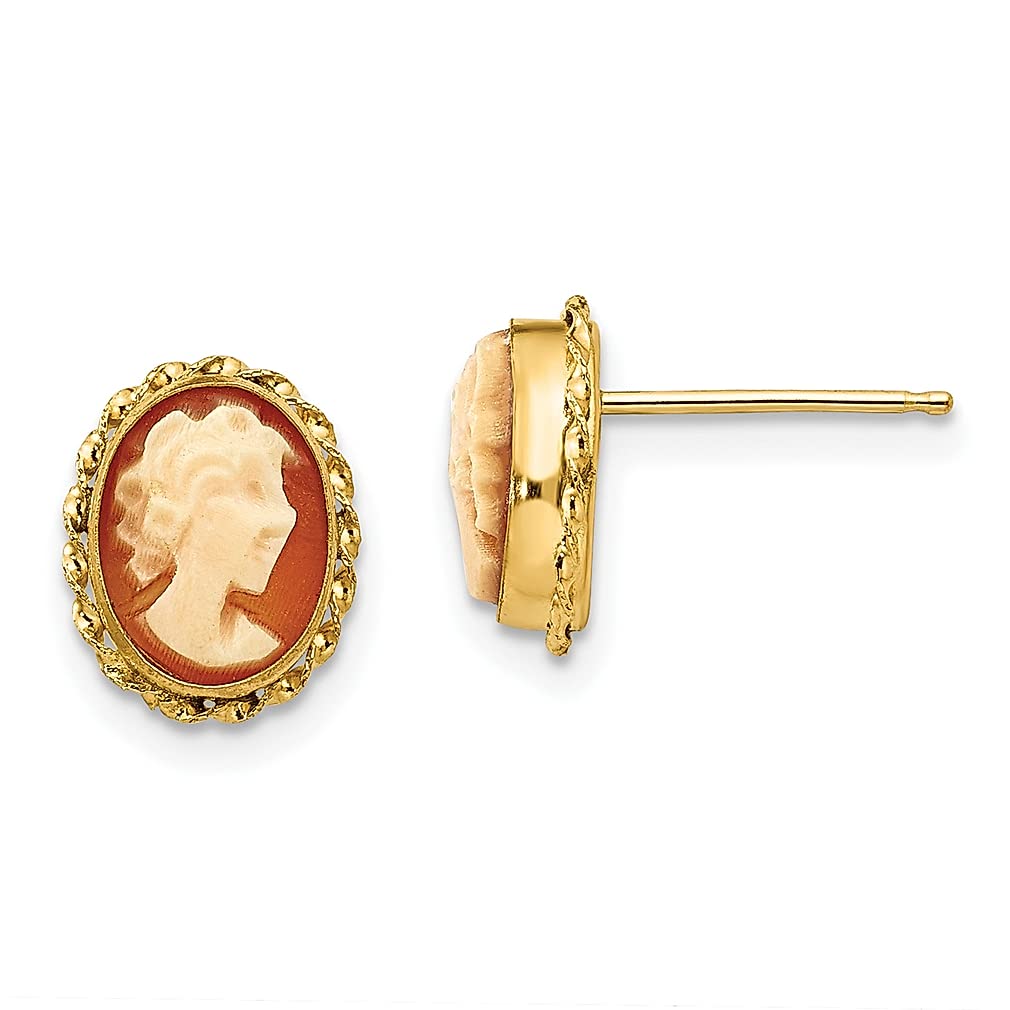 14K Yellow Gold Cameo Earrings with Ball Button - Vintage Fine Jewelry for Women | Elegant Gift for Her | Perfect for Weddings, Anniversaries & Special Occasions