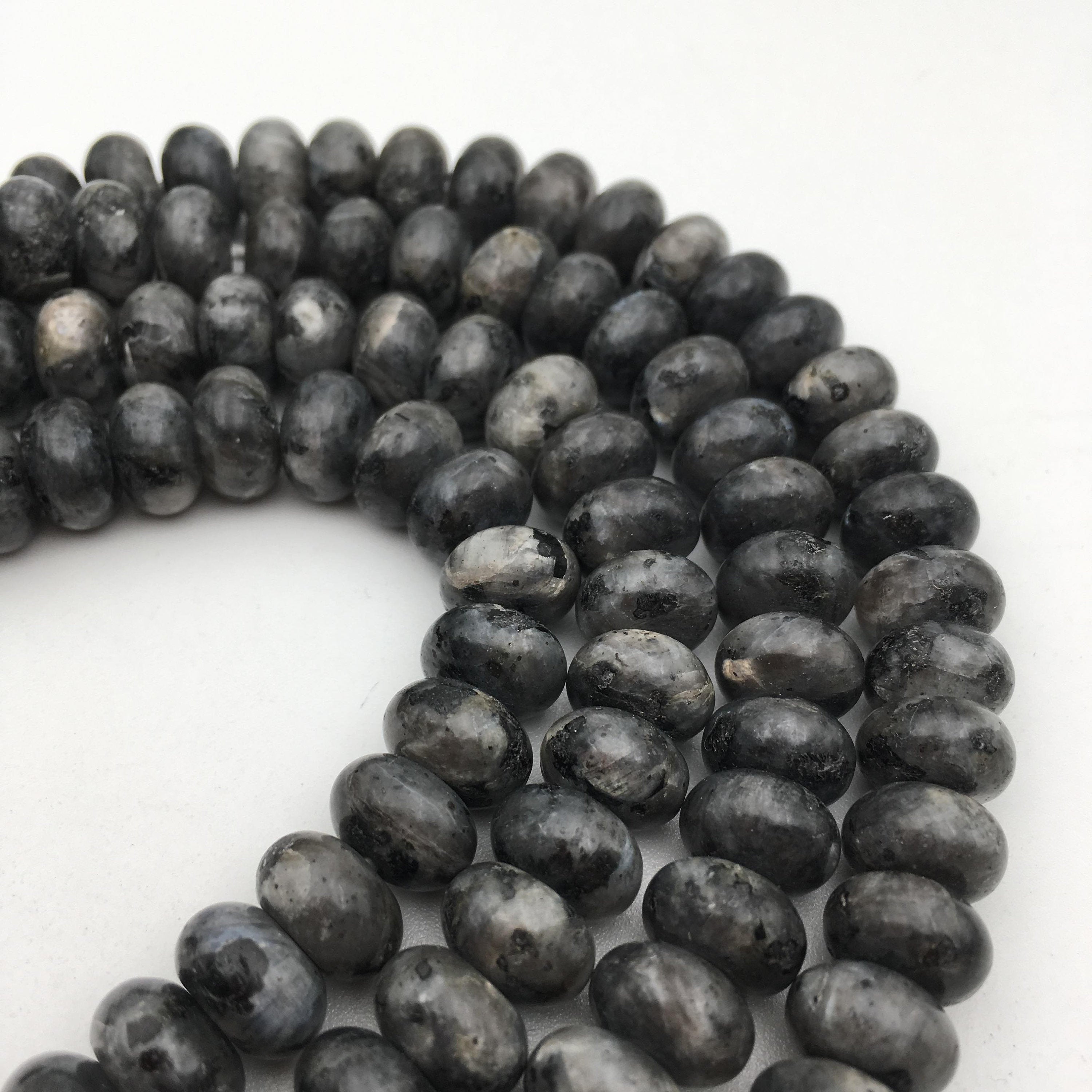 2.0mm Hole Larvikite Labradorite Smooth Rondelle Beads - 5x8mm & 6x10mm (8 Strands) - Perfect for Jewelry Making, DIY Crafts, and Healing Crystal Bracelets