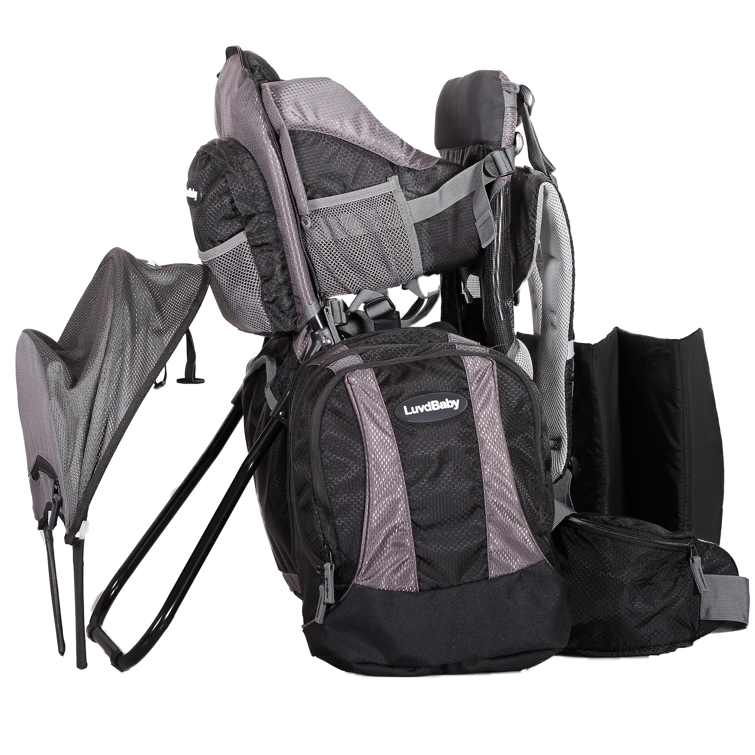 2-in-1 Baby Backpack Carrier - Ergonomic Toddler Hiking Backpack with Removable Storage Bag, Diaper Changing Pad & Insulated Pocket - Sun & Rain Protection Hood for Outdoor Adventures, Travel & Daily Use