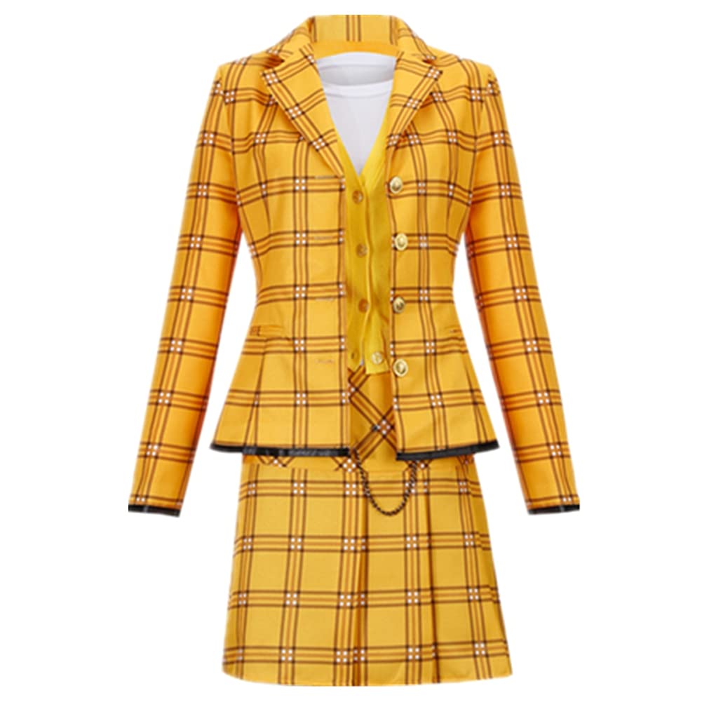 Cher Horowitz Plaid Dress Suit - Women's School Uniform Outfit with Jacket, Skirt & Stockings for Halloween Cosplay, College Party, 90s Retro Theme Costume