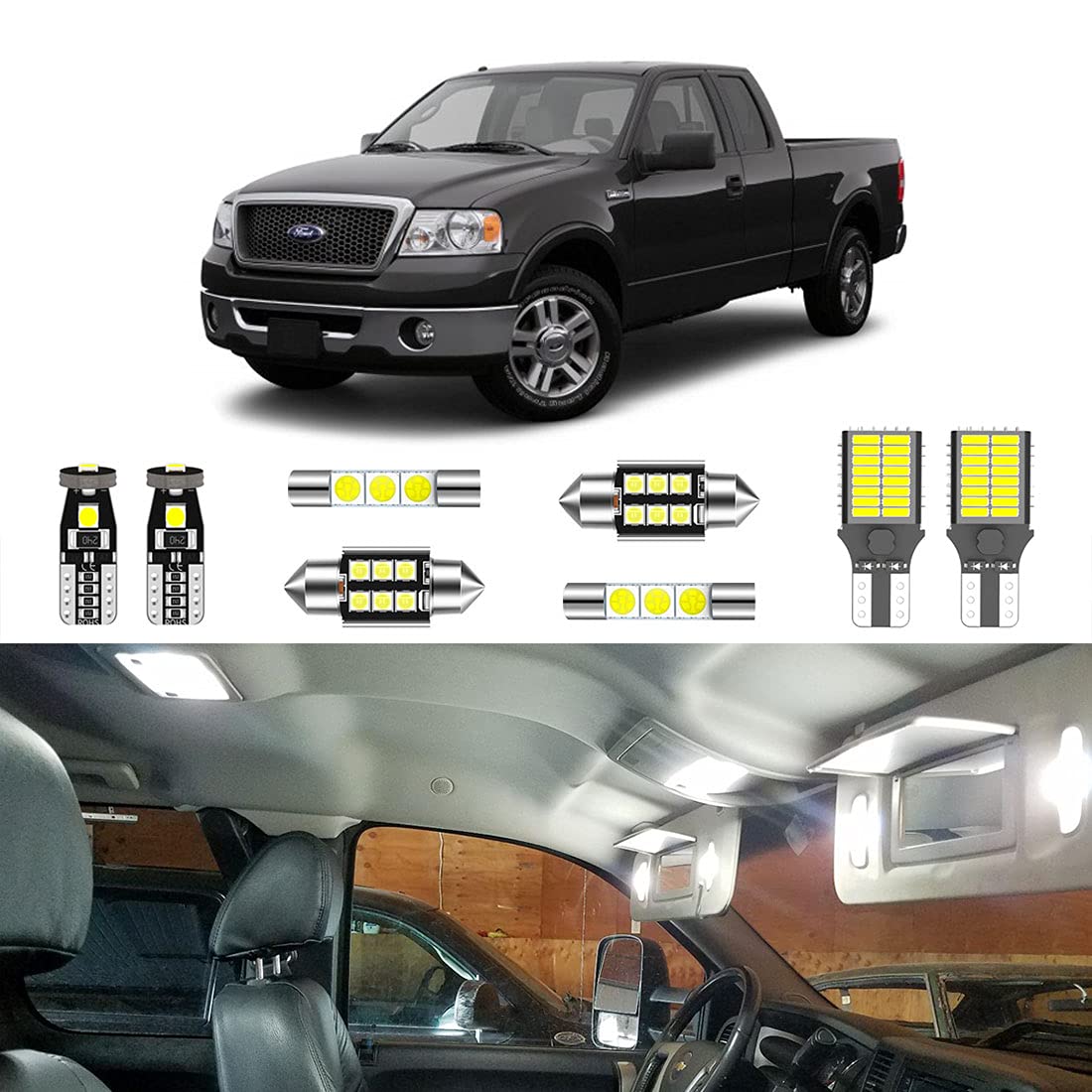 13-Piece Super Bright White LED Interior Light Kit for Ford F150 2004-2008 Models - Includes Cargo Lights, License Plate Lights & Installation Tool | Perfect for Night Driving, Interior Upgrades & Enhanced Visibility