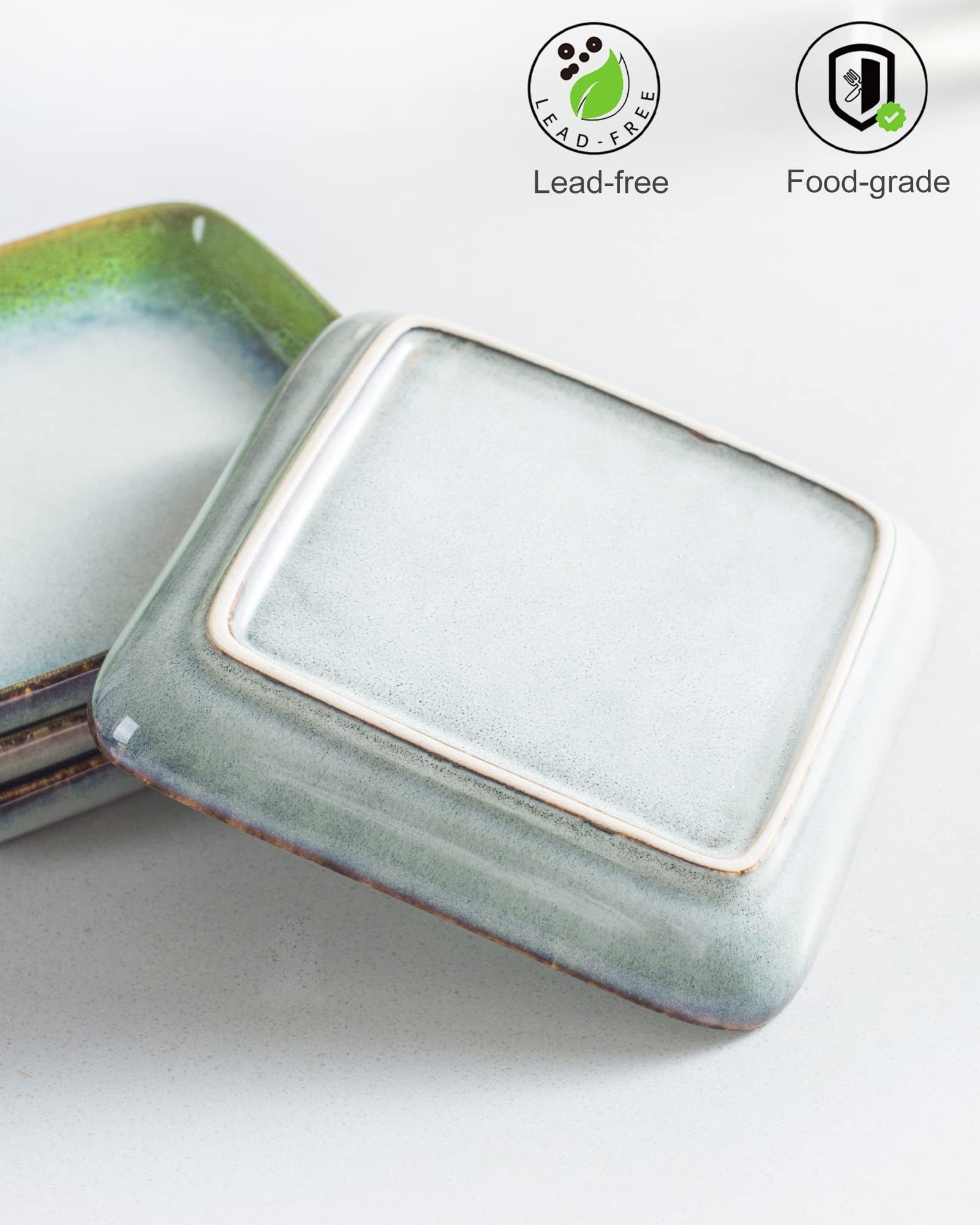 HENXFEN 6.3 Inch Small Ceramic Plates - Set of 4 Scratch Resistant Porcelain Appetizer & Dessert Plates, Microwave & Dishwasher Safe - Reactive Green for Dinner Parties, Tea Time, and Snack Serving