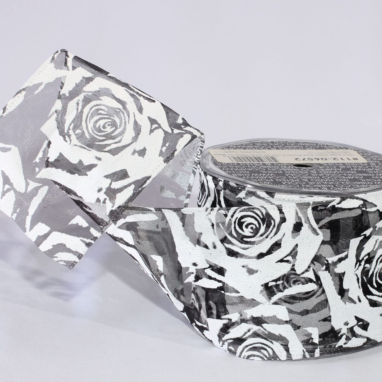 Sheer Black Roses Print Wired Craft Ribbon - 3 Inches x 20 Yards for Gift Wrapping, Floral Arrangements & DIY Wedding Decorations