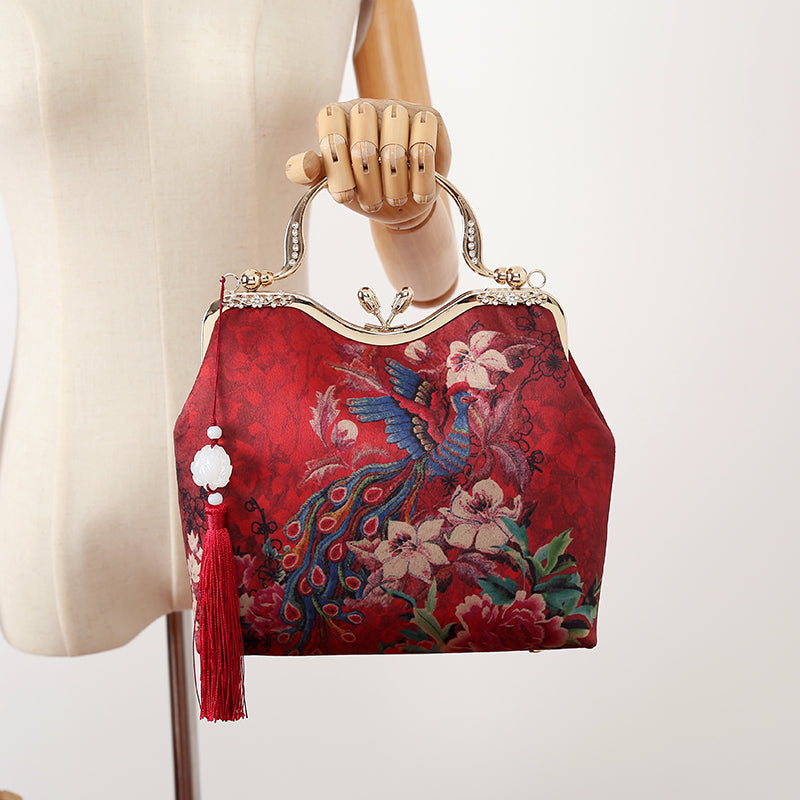 Red Printed Phoenix Chain Shoulder Crossbody Bag for Women - Stylish Handbag for Parties, Dating & Daily Use